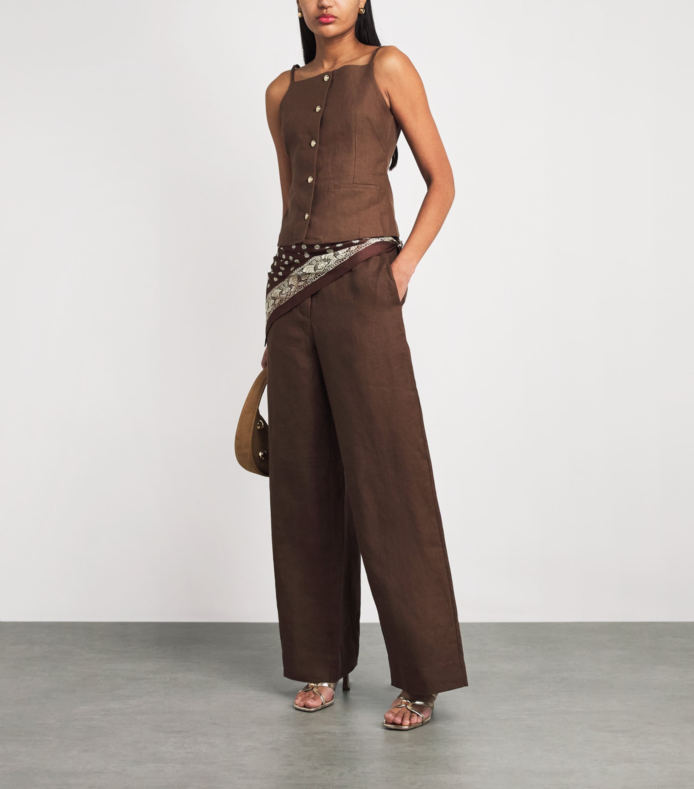 Maje Womens Linen Tank Top Brown Image 2