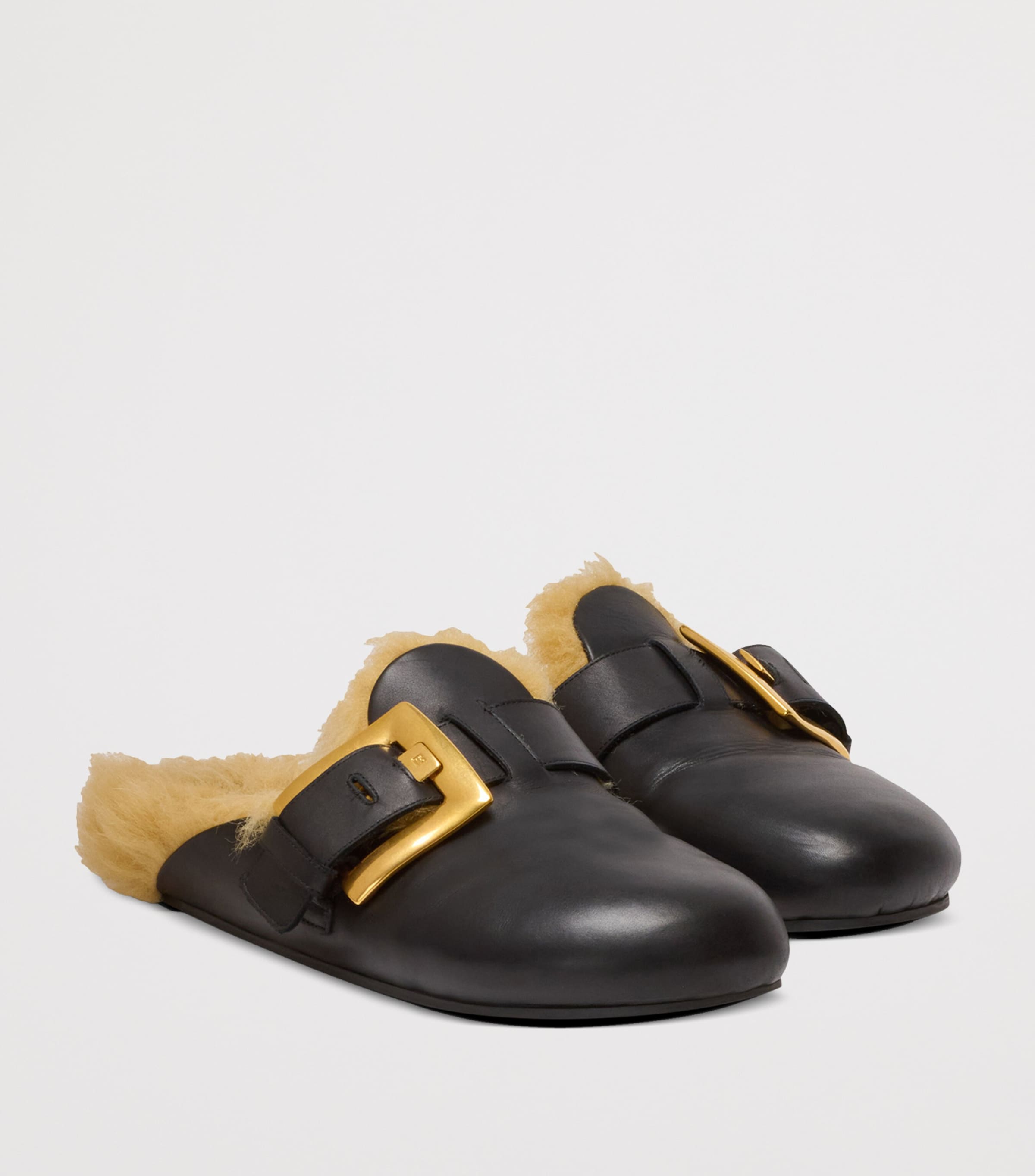 Leather Faux Fur-Lined Mules 0PA NOIR Image 5
