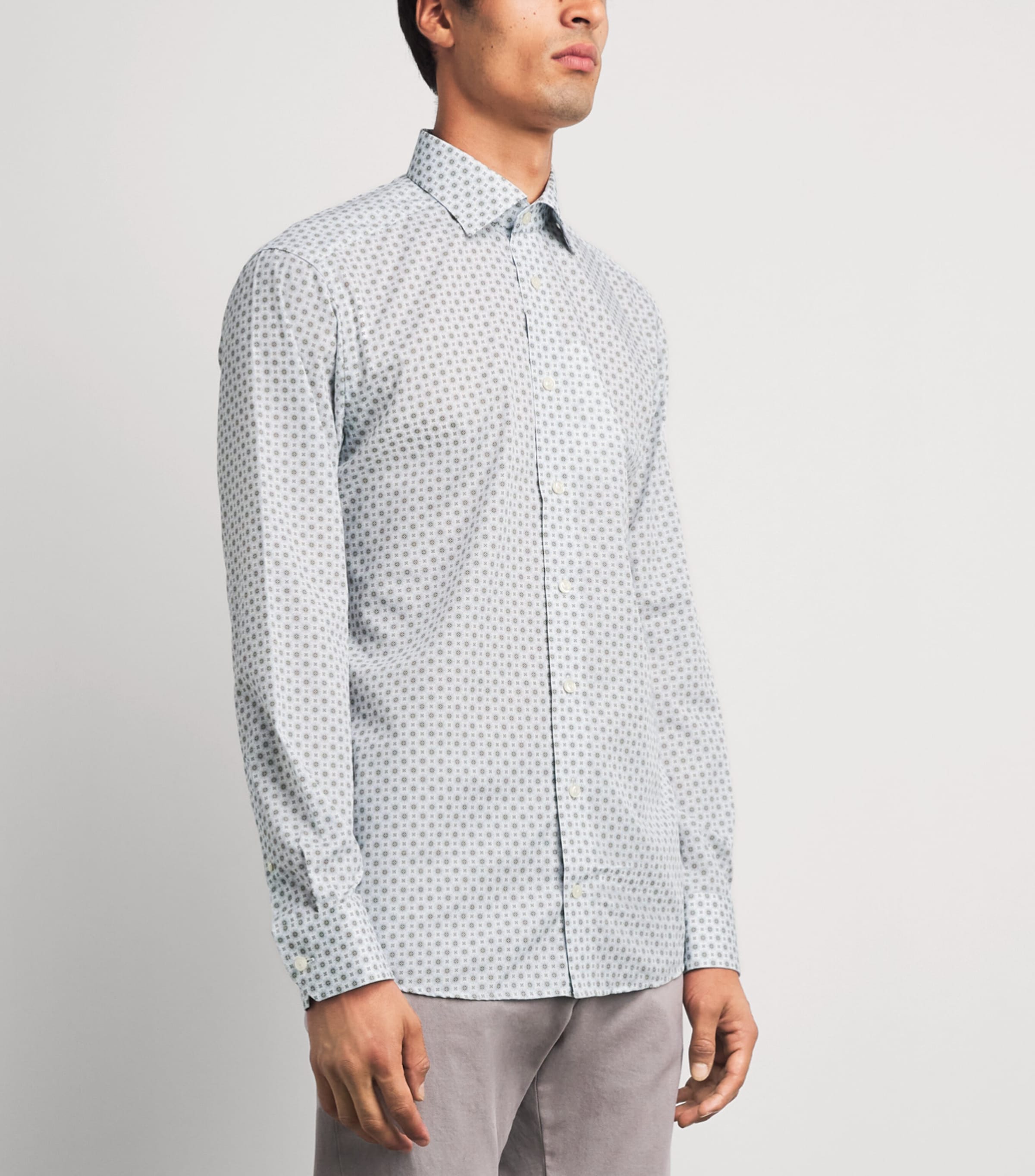Eton Mens Cotton Geometric Print Contemporary Fit Shirt Beige Image 4