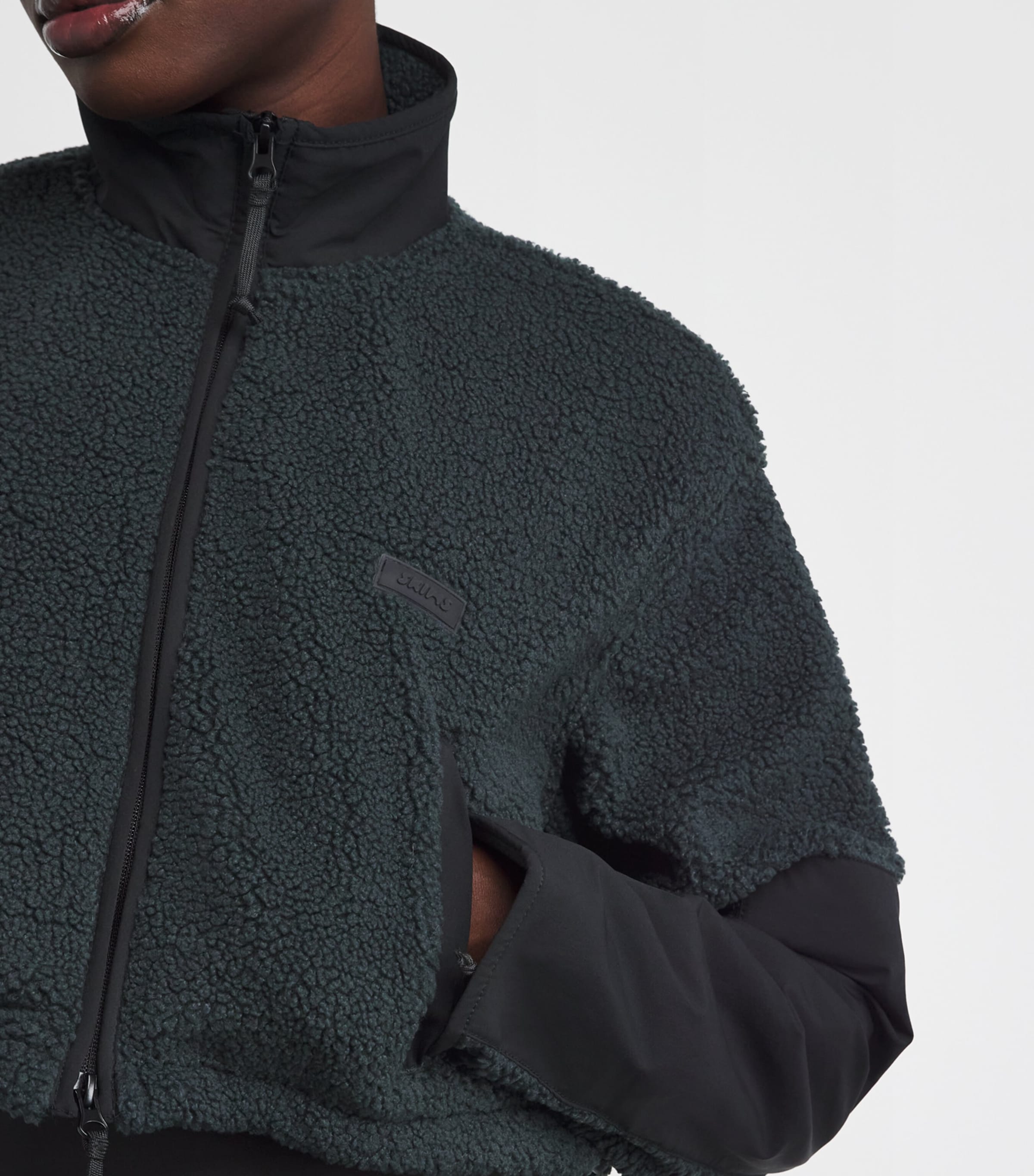 Teddy Cropped Zip-Up Jacket DARK TEAL Image 6