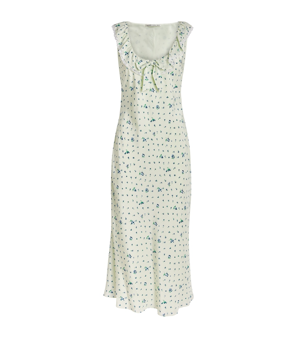 Alessandra Rich Silk Lace-Trim Maxi Dress Aqua Blue