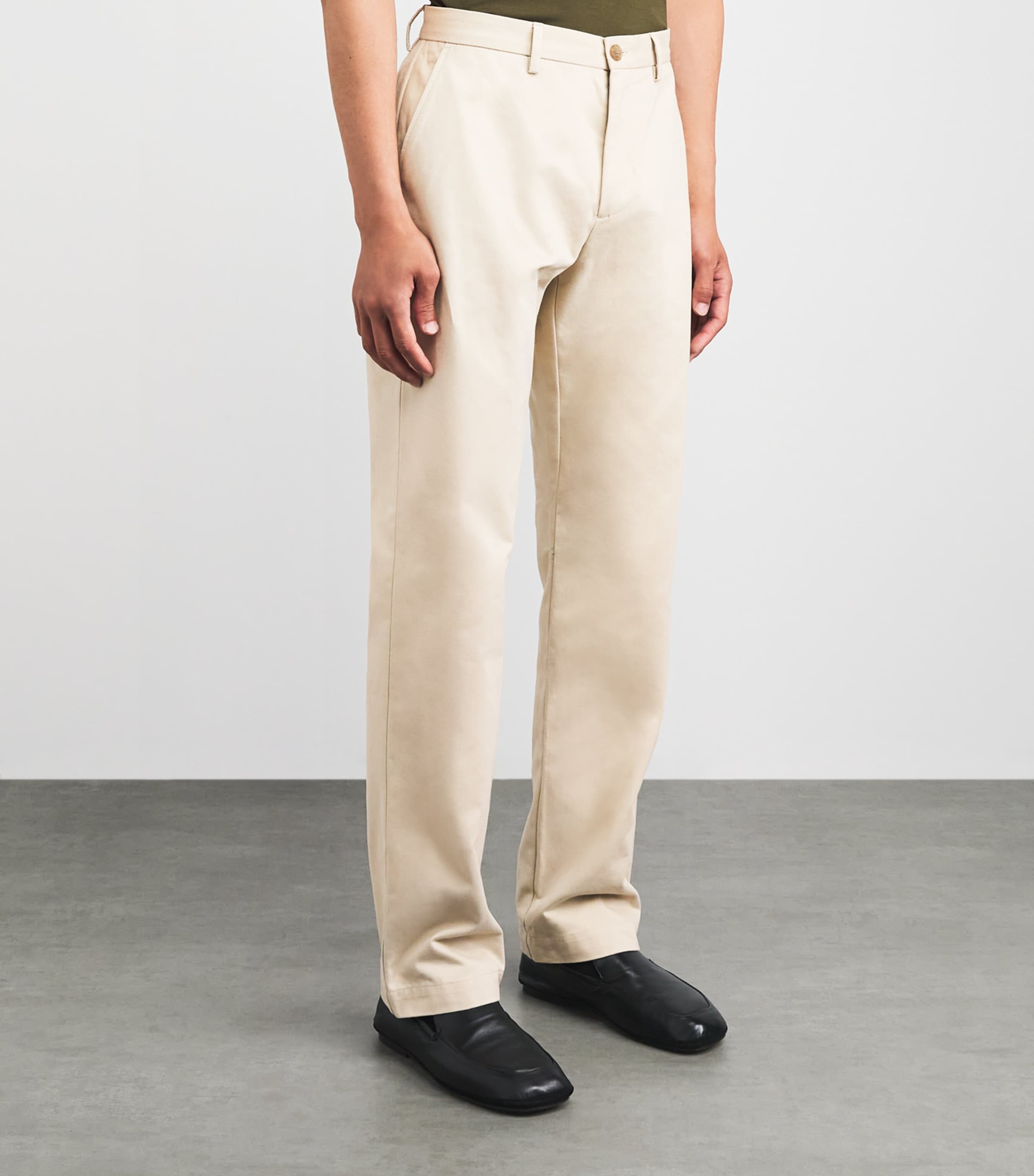 Sunspel Mens Cotton Drill Trousers Light Stone Image 4