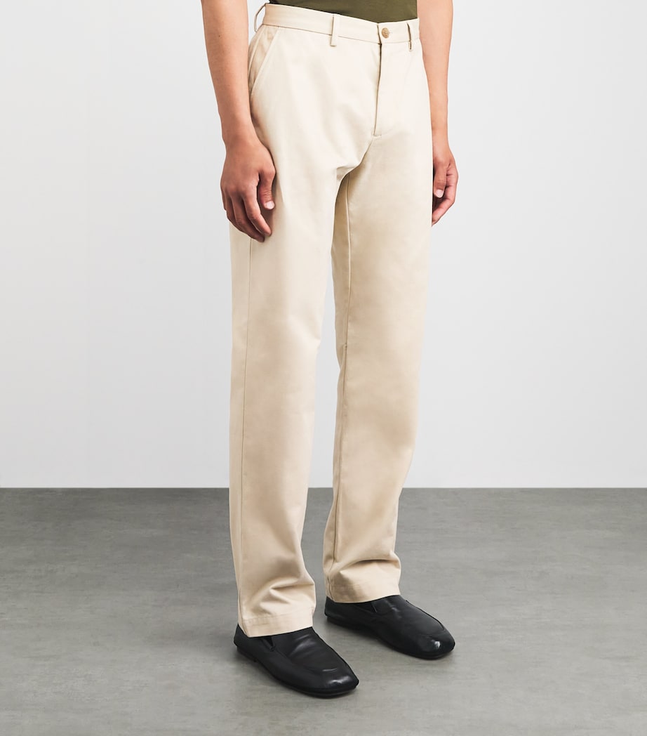 Sunspel Mens Cotton Drill Trousers Light Stone Image 4