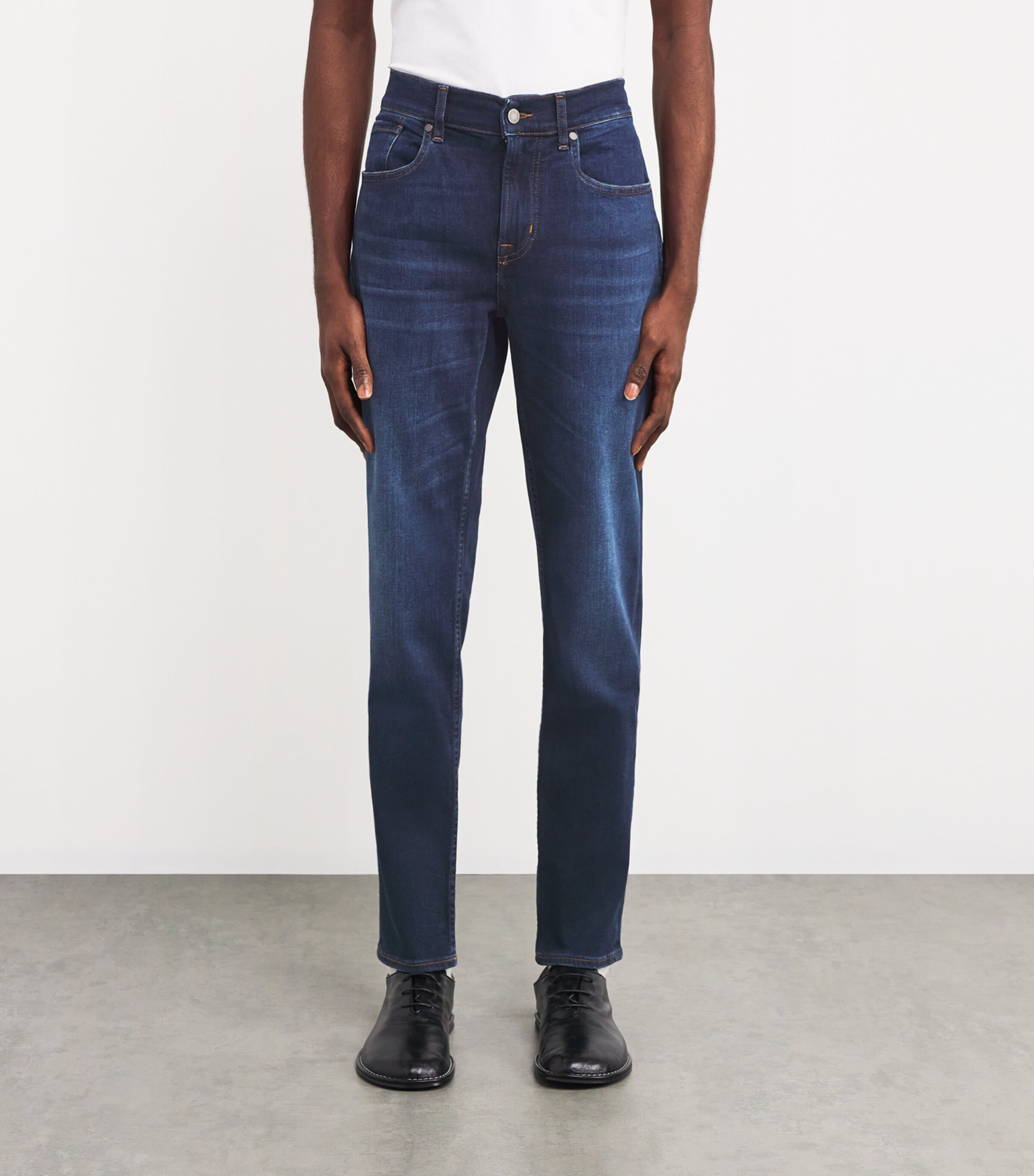 7 For All Mankind Mens Luxe Performance Slimmy Tapered Jeans Dark Blue Image 3