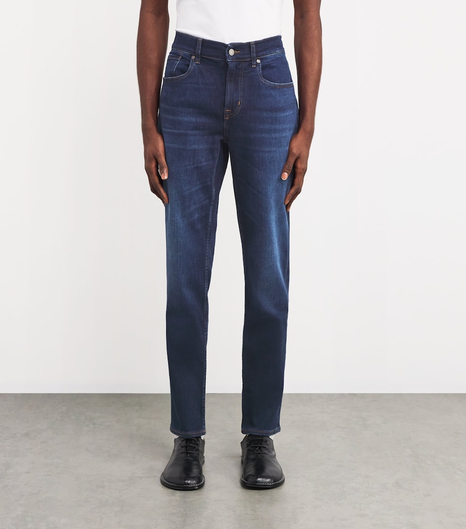 7 For All Mankind Mens Luxe Performance Slimmy Tapered Jeans Dark Blue Image 3