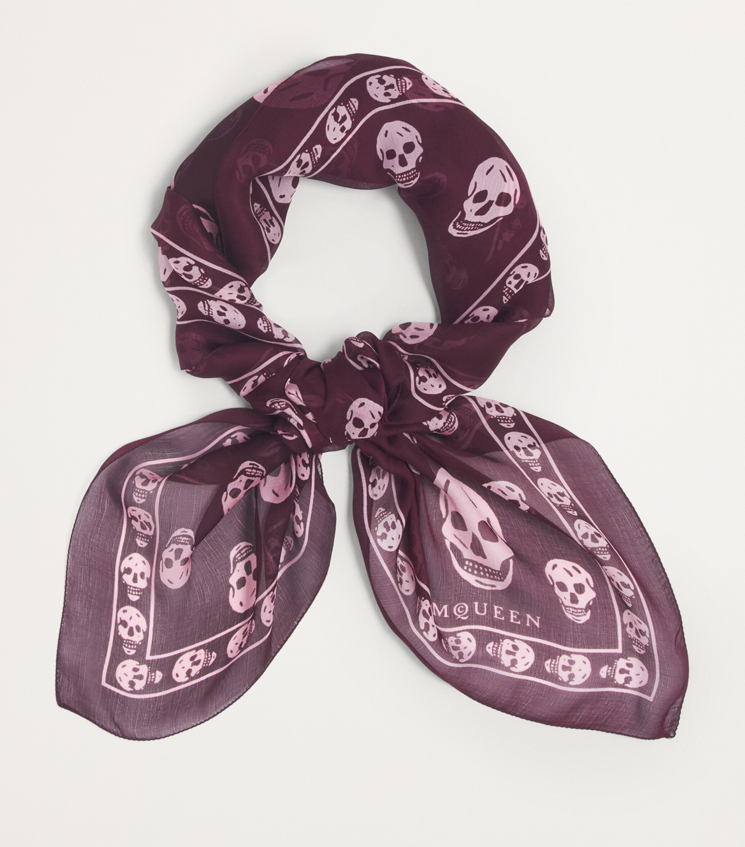 ALEXANDER MCQUEEN Silk Skull Scarf in powder blue & off