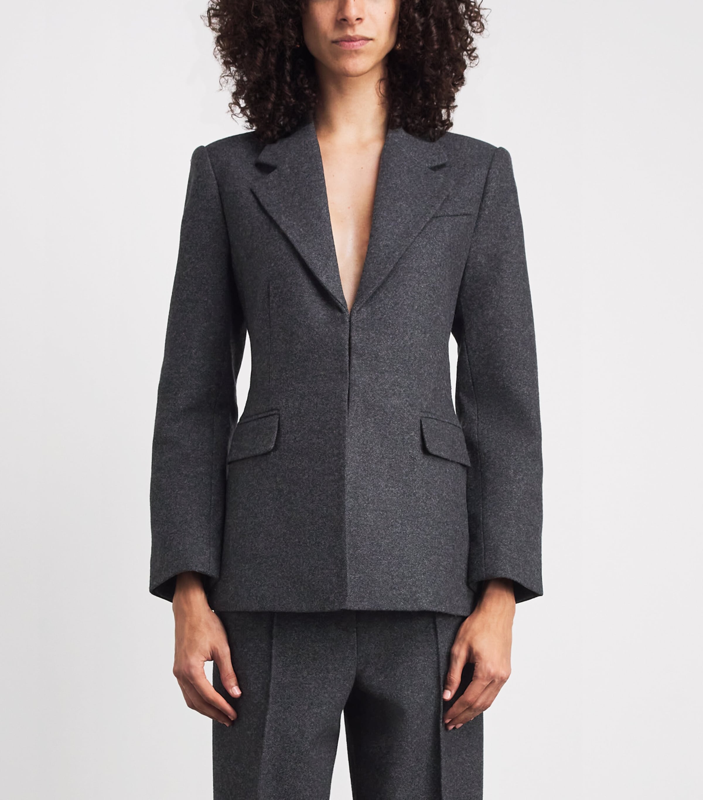PAIGE Womens Wool-Blend Capelli Blazer Charcoal Image 4