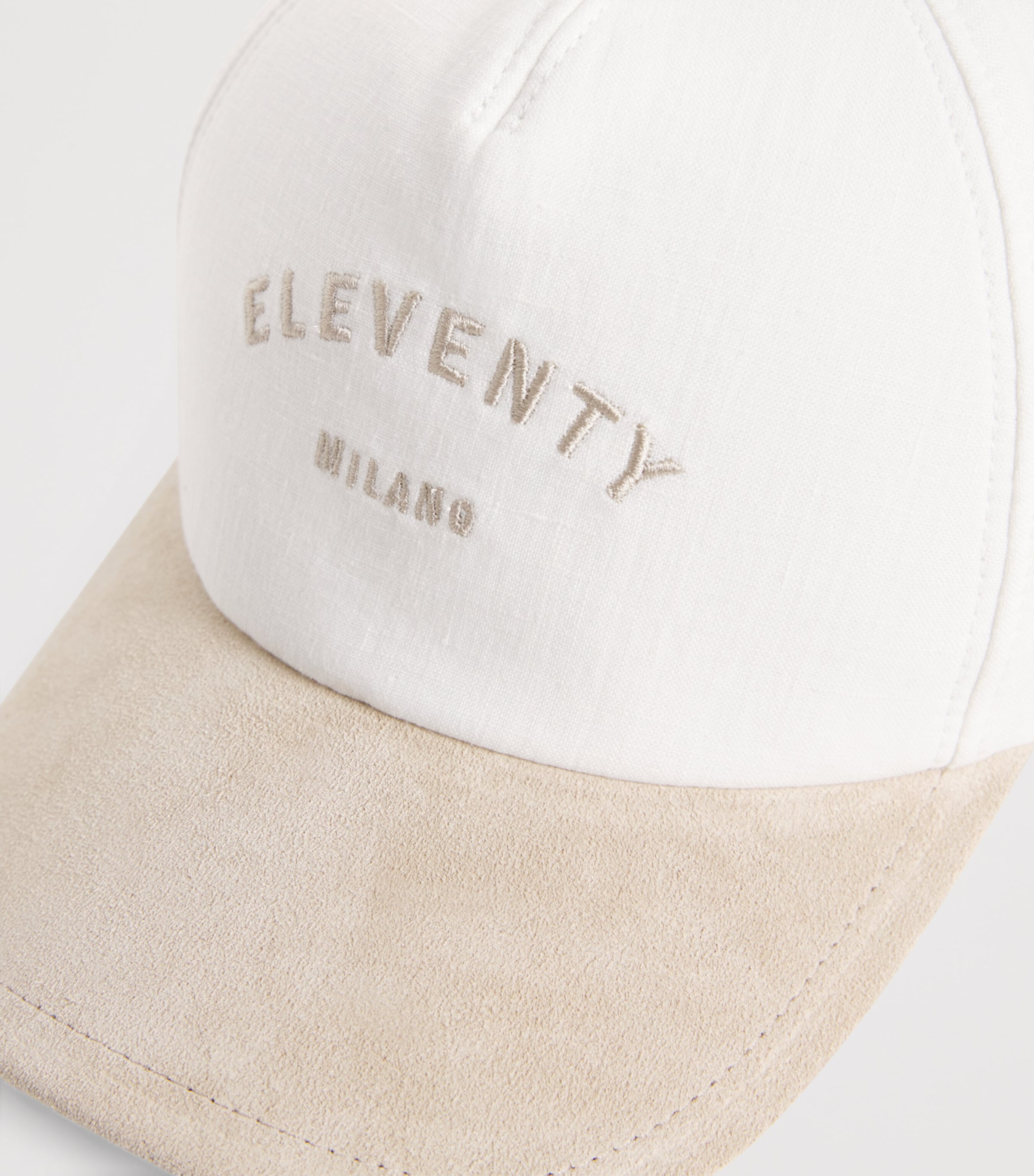 Eleventy x Harrods Suede-Trimmed Linen Baseball Cap Bianco Image 4