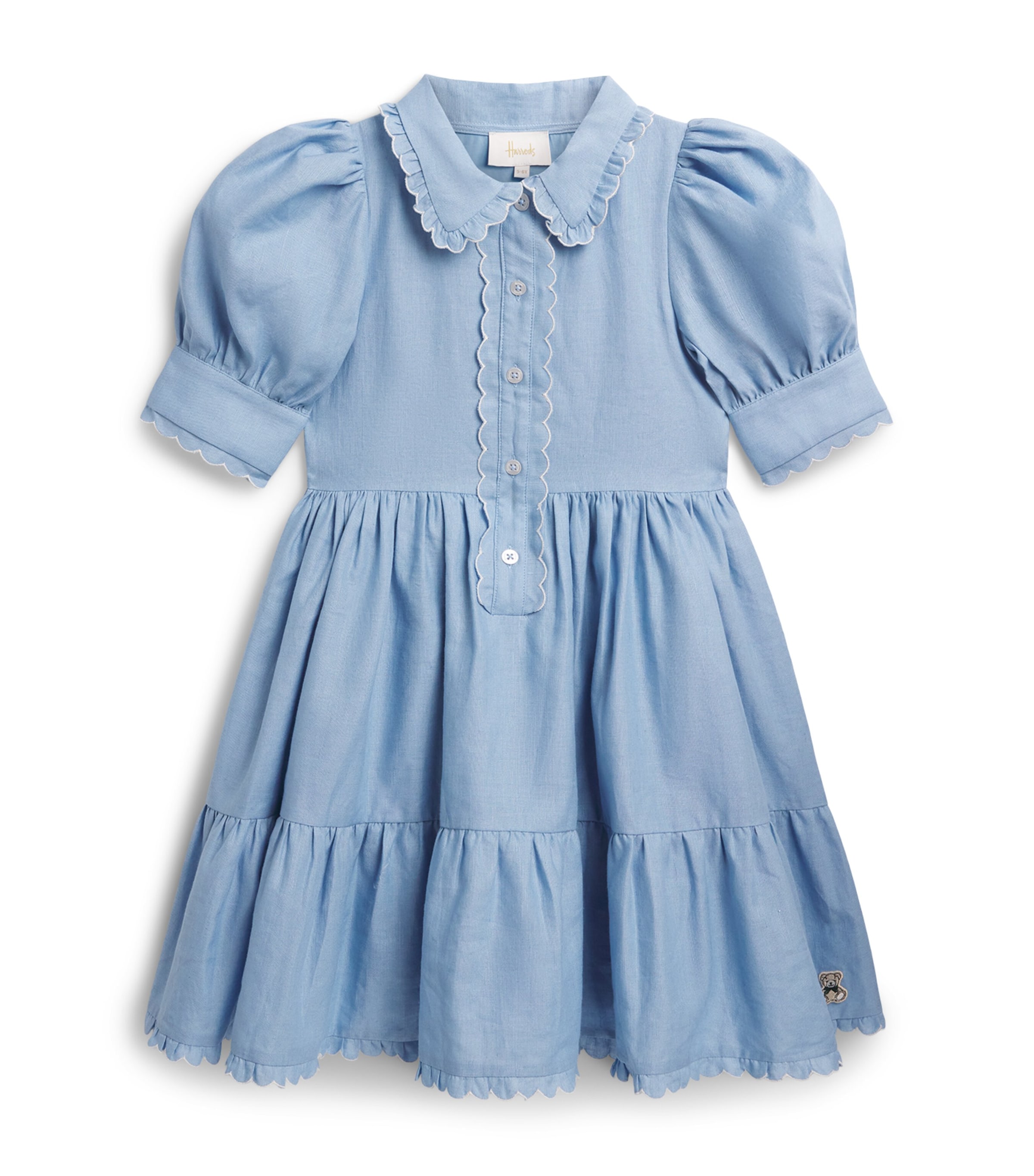 Harrods Linen Scalloped Dress (2-8 Years) Blue Image 1