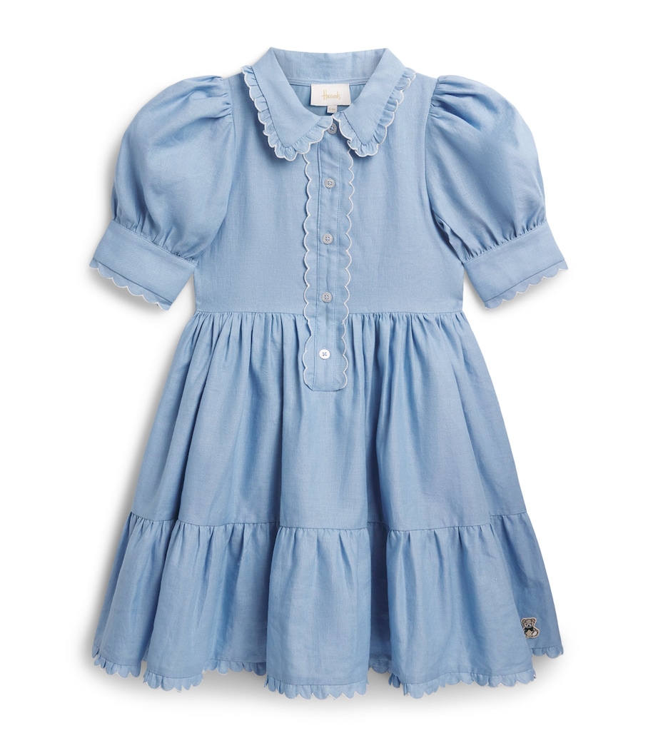 Harrods Linen Scalloped Dress (2-8 Years) Blue Image 1