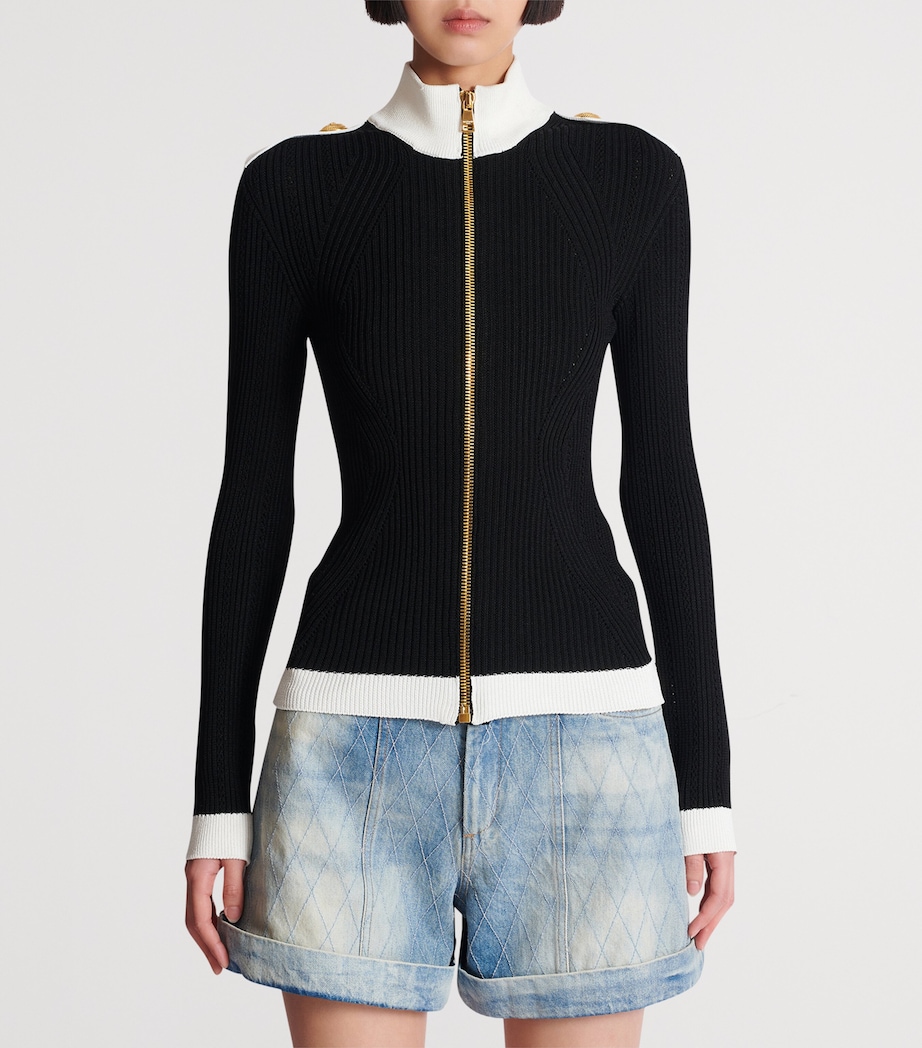 Contrast Zip-Up Cardigan EAB NOIR/BLANC Image 2