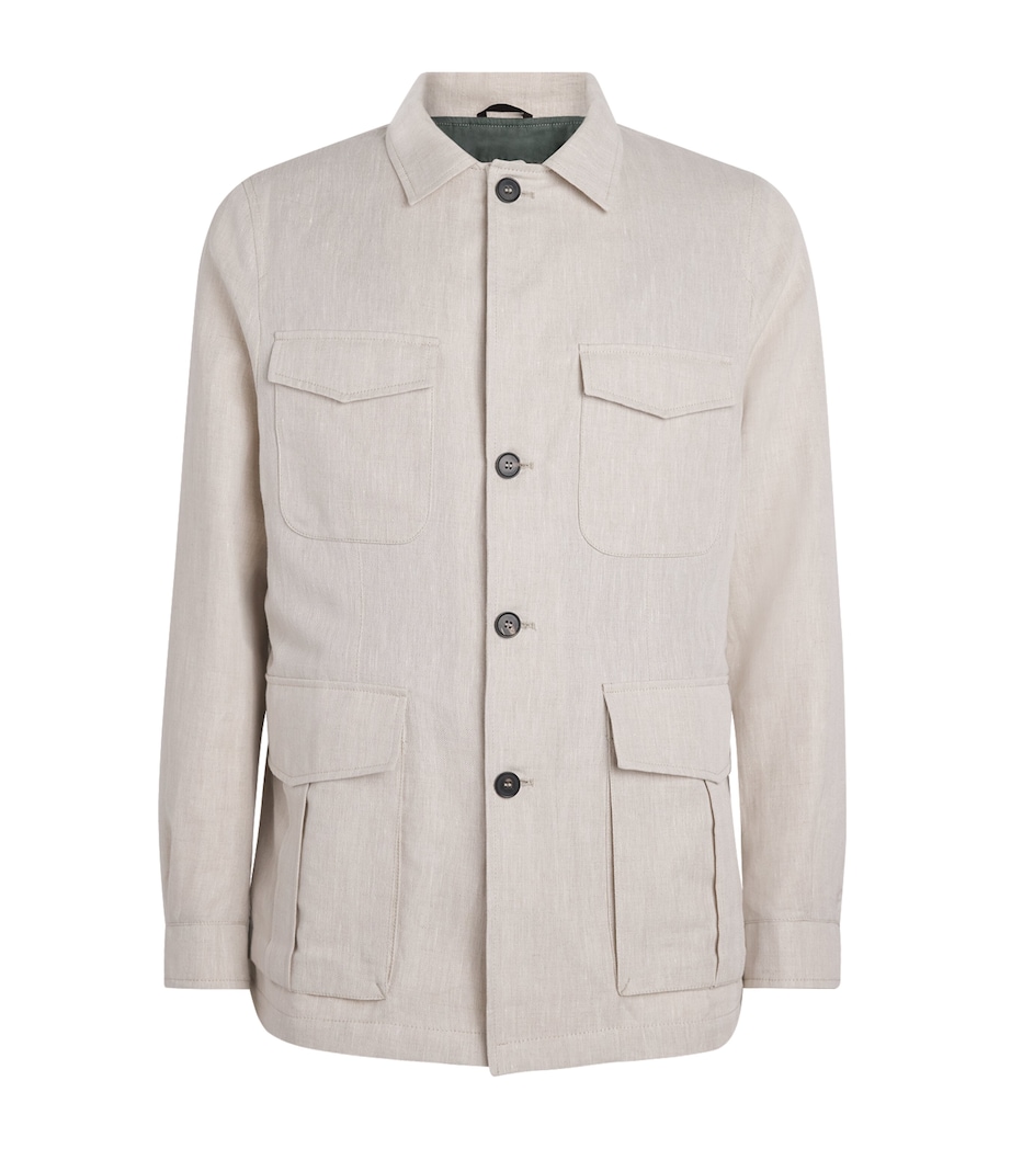 N.Peal Mens Linen-Cotton Herringbone Safari Jacket Chalk Image 1