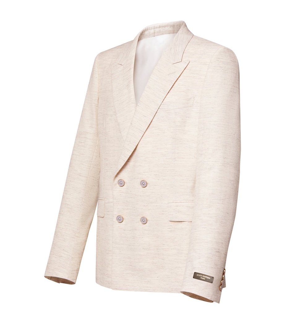 LOUIS VUITTON Mens Wool-Cotton-Blend Double-Breasted Blazer Beige Melange Image 2