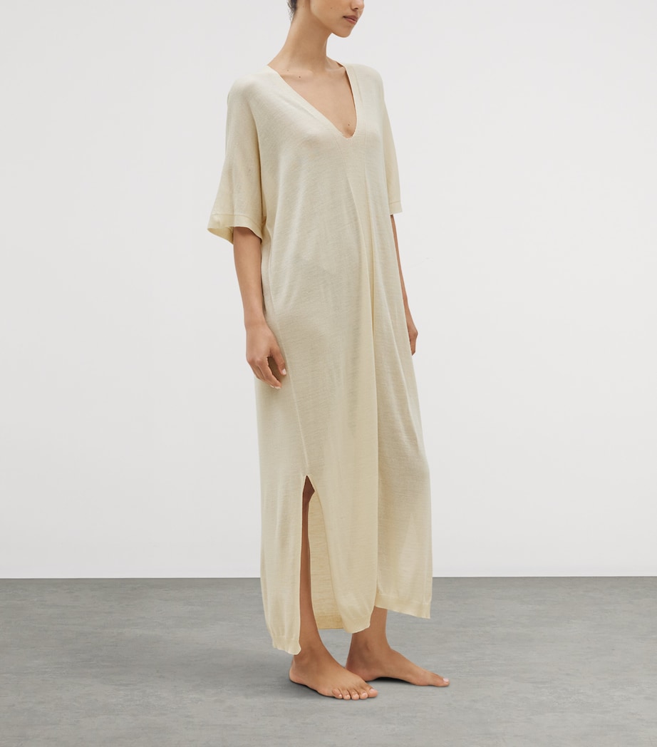 SHLEEP Womens Merino-Silk V-Neck Kaftan Ivory Tusk Image 5