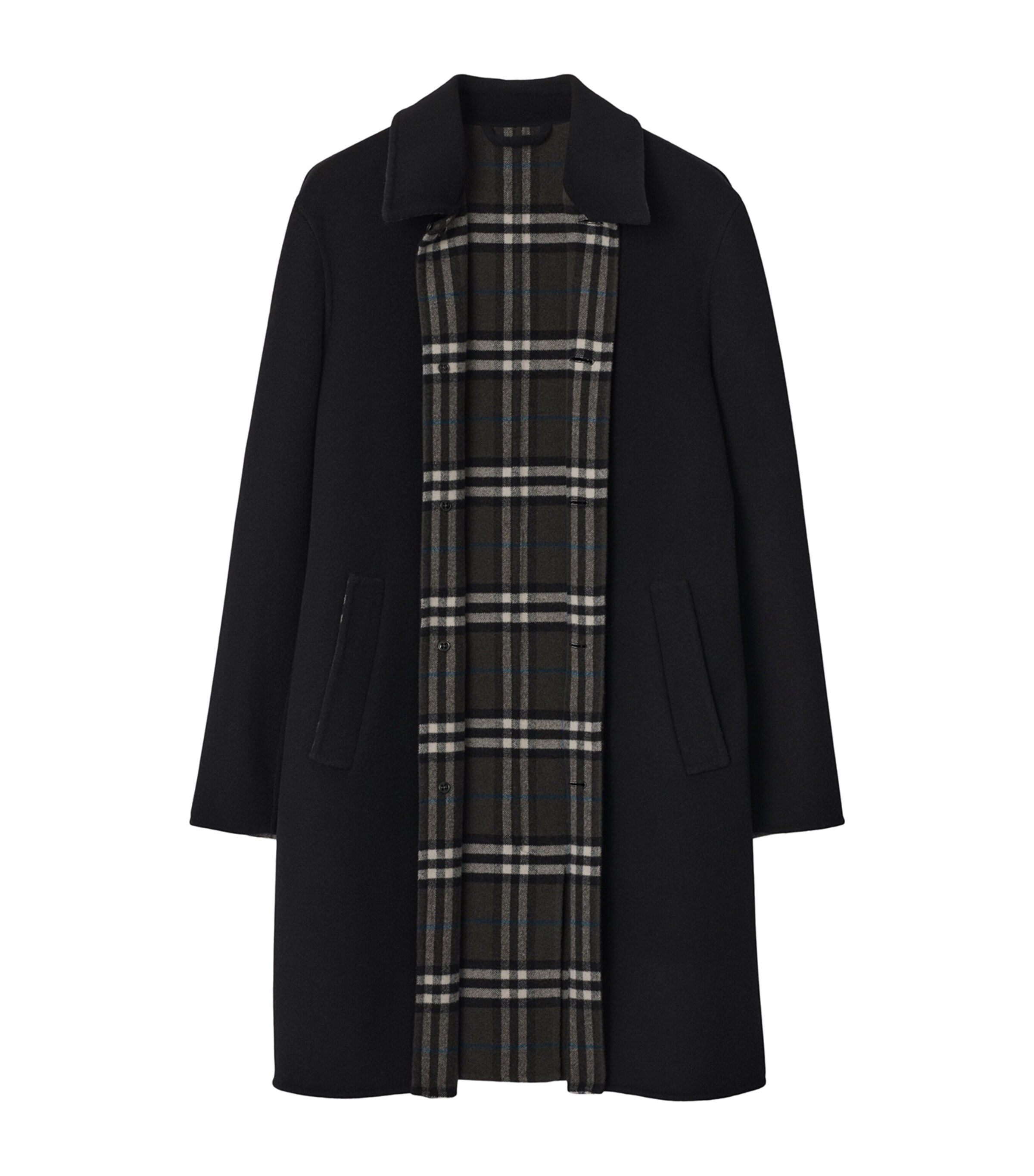 Burberry Mens Wool Mid-Length Car Coat Black/snug Ip Check Image 3