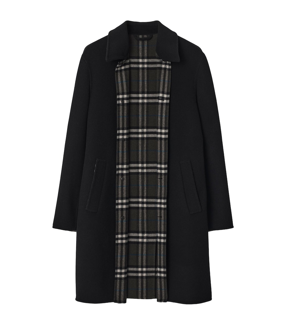 Burberry Mens Wool Mid-Length Car Coat Black/snug Ip Check Image 3