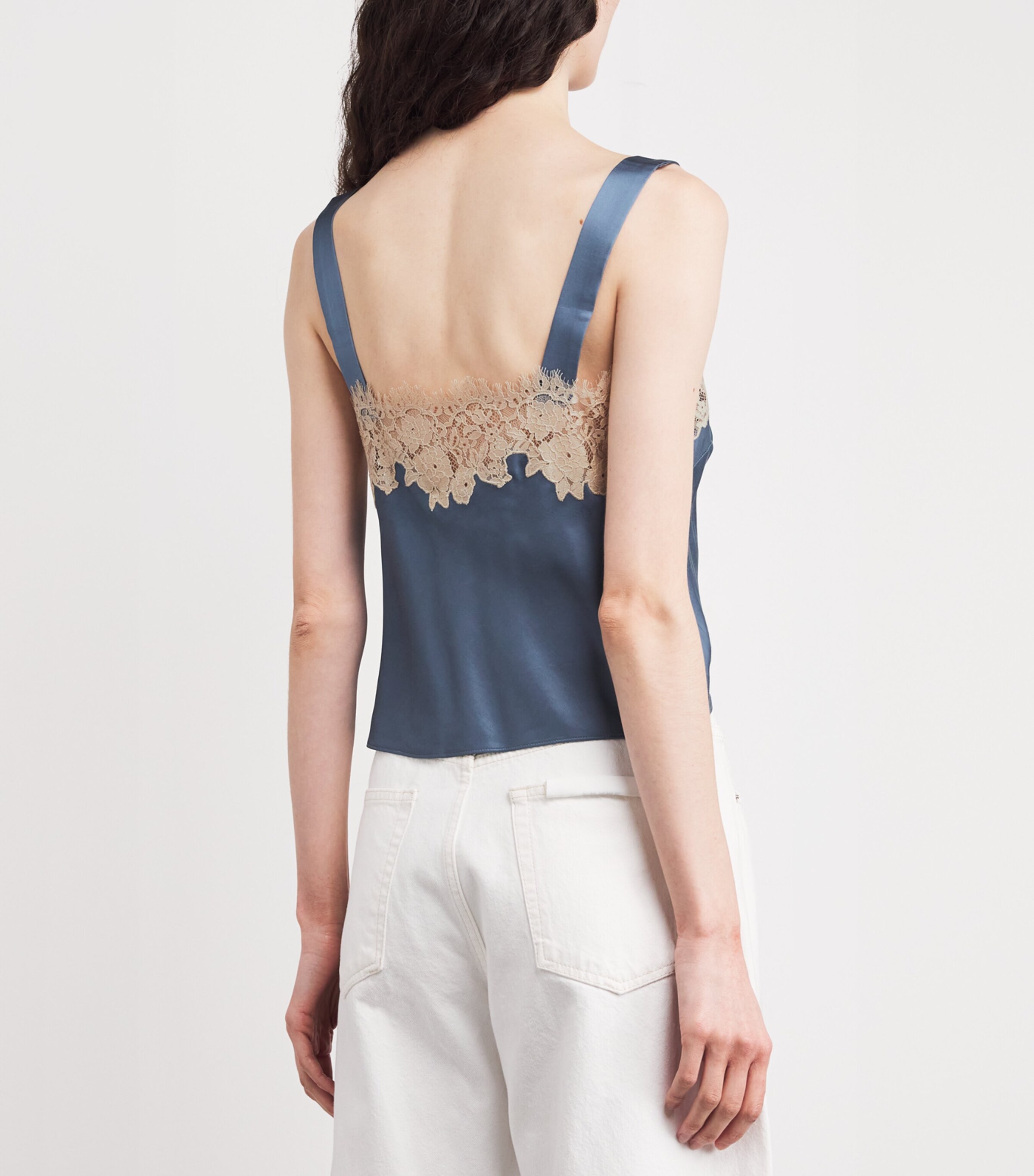 Satin Lace-Trim Vyonne Blouse STONE BLUE Image 4