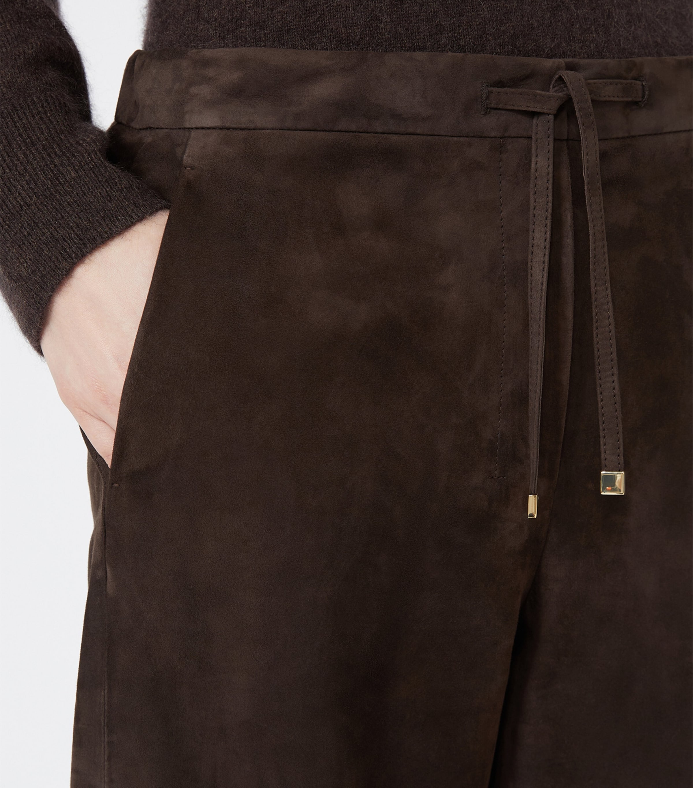 Max Mara Womens Suede Drawstring Trousers Brown Image 4