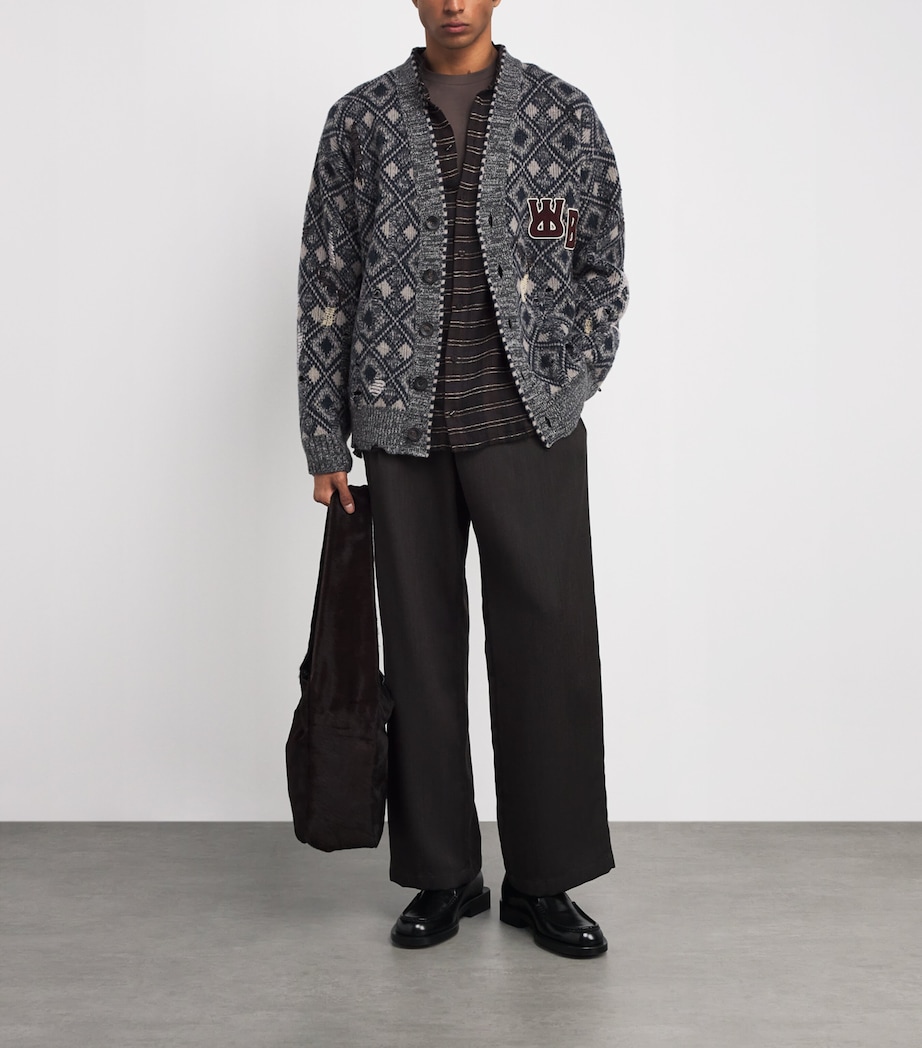 Wool Sibling Cardigan GREYBLACK NAVY IVORY Image 2