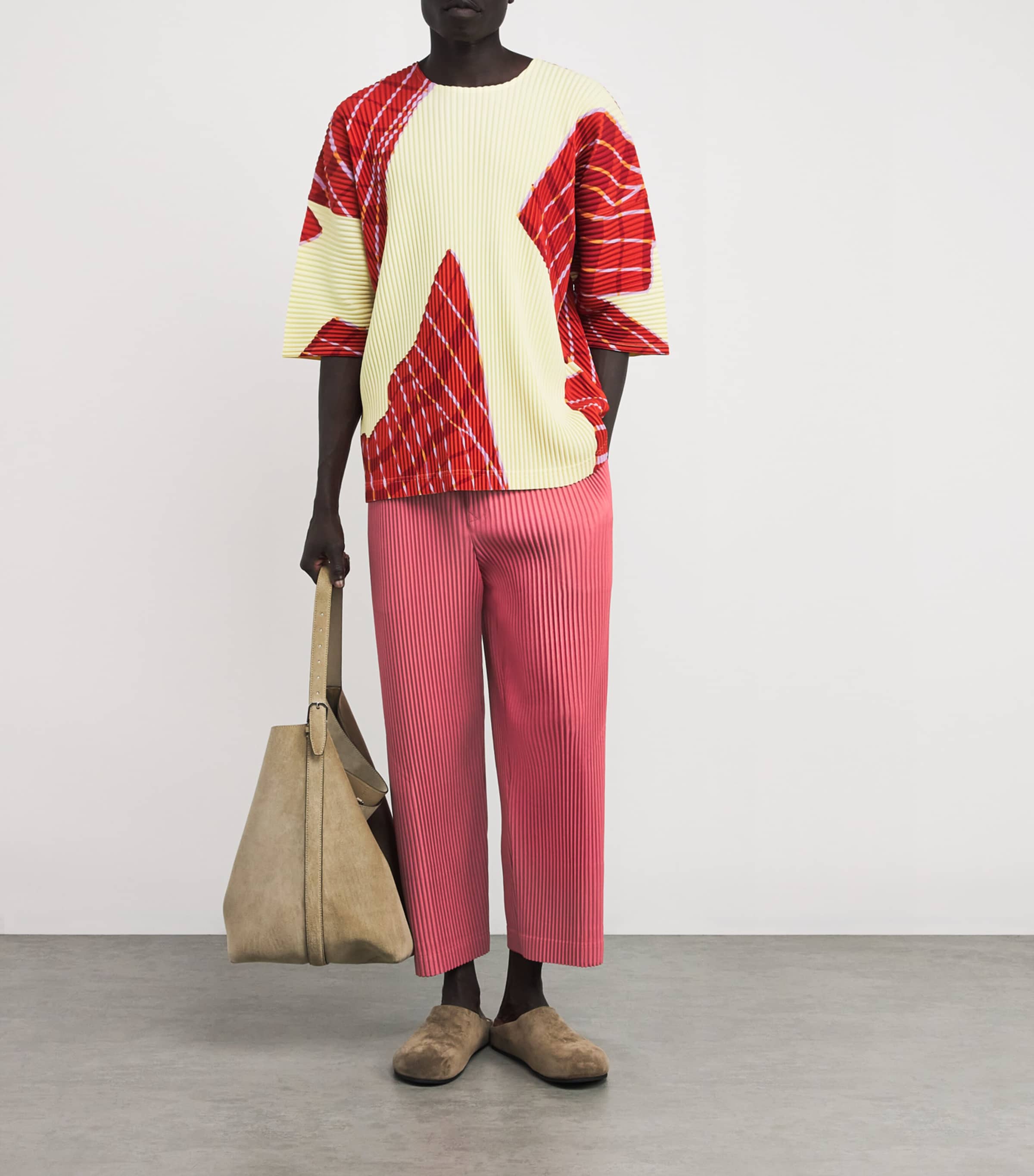 Pleated Straight Trousers 25-DUSKY RED Image 2