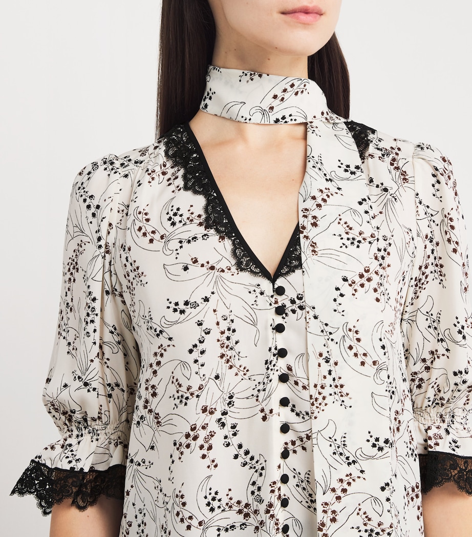 Silk Printed Tie-Detail Blouse LIGHT CREAM/BLACK Image 6