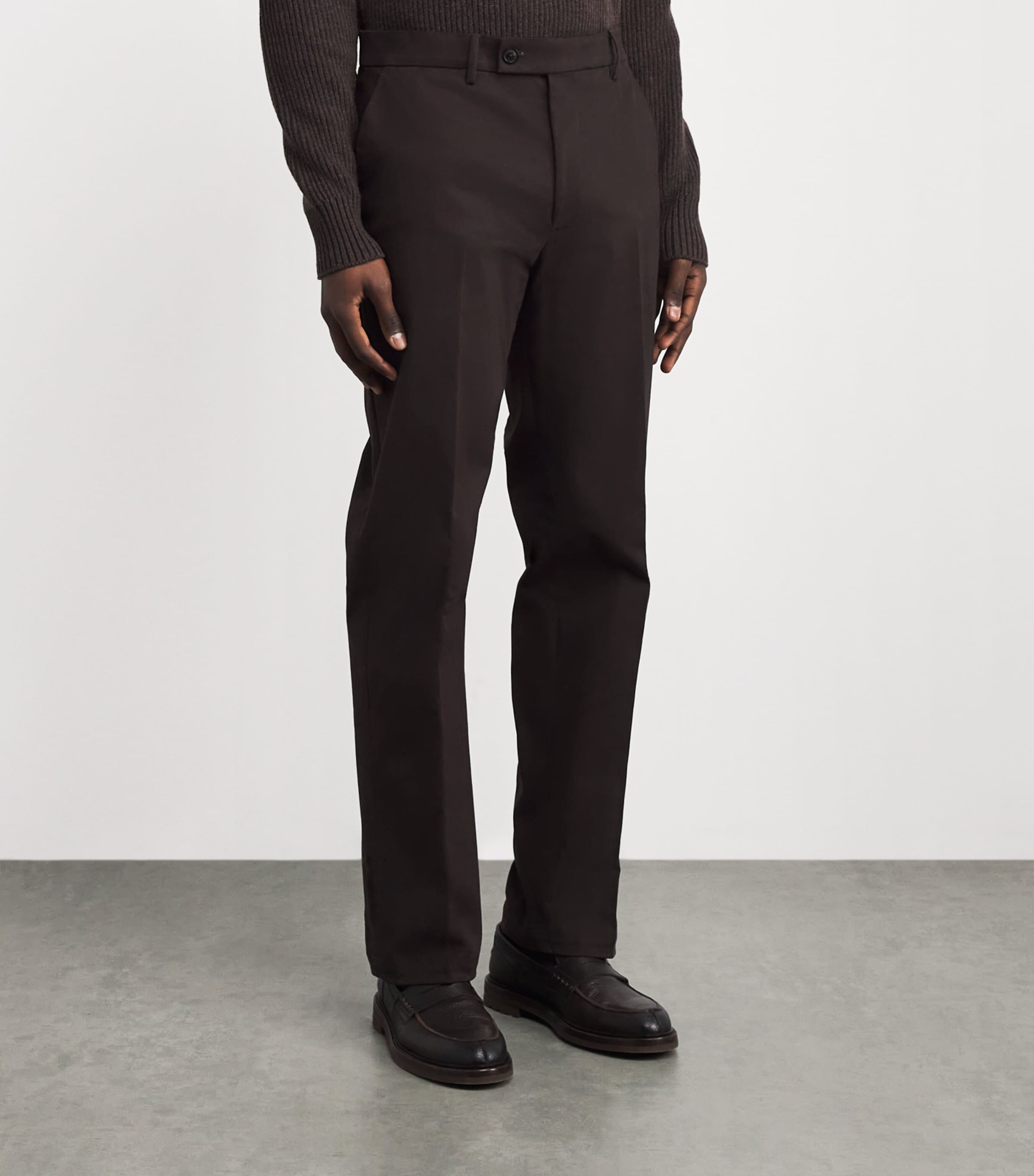 Cotton Flat Front Trousers WALNUT Image 3