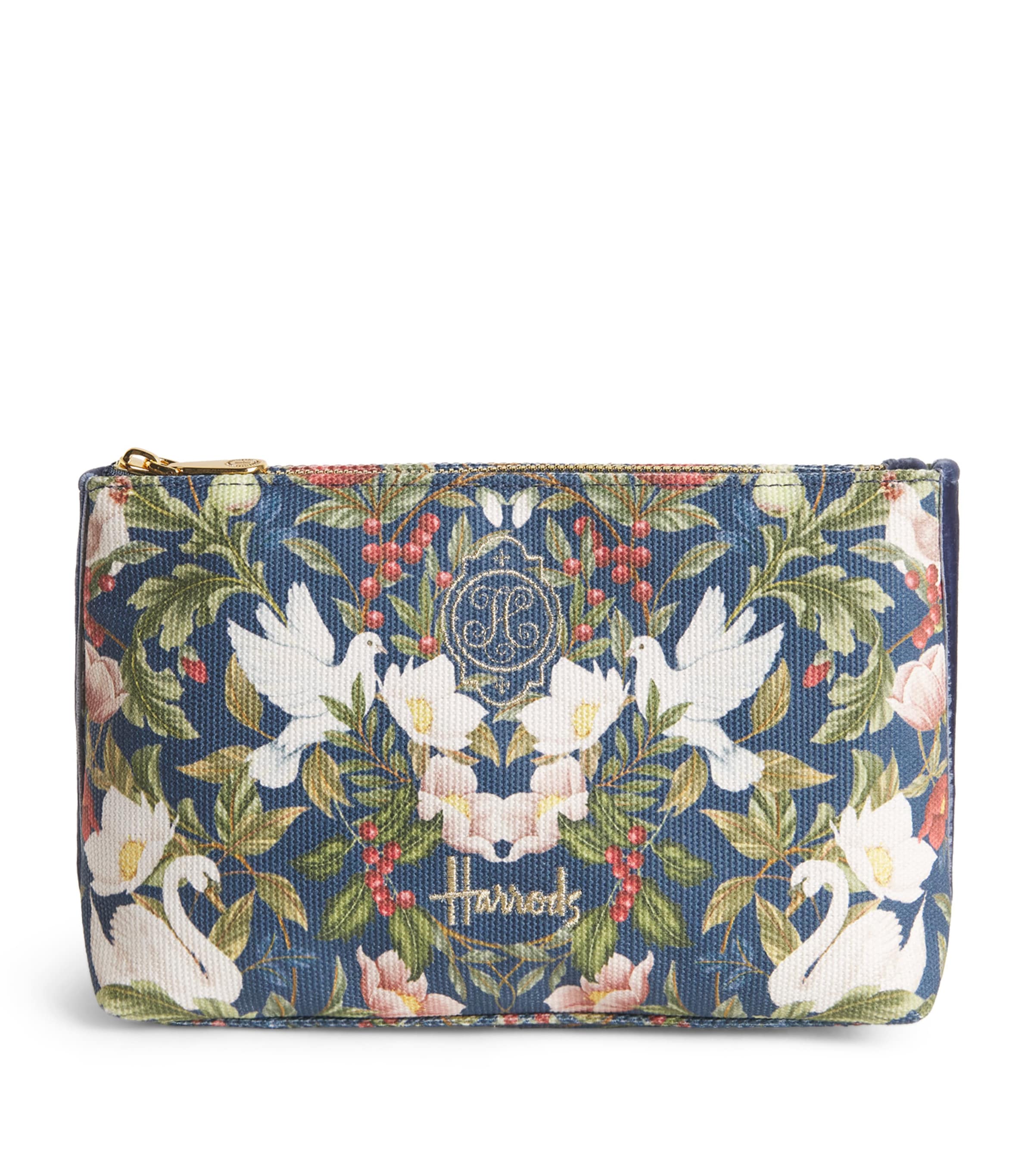 Harrods Small Cotton Partridge Cosmetics Bag Navy Image 1