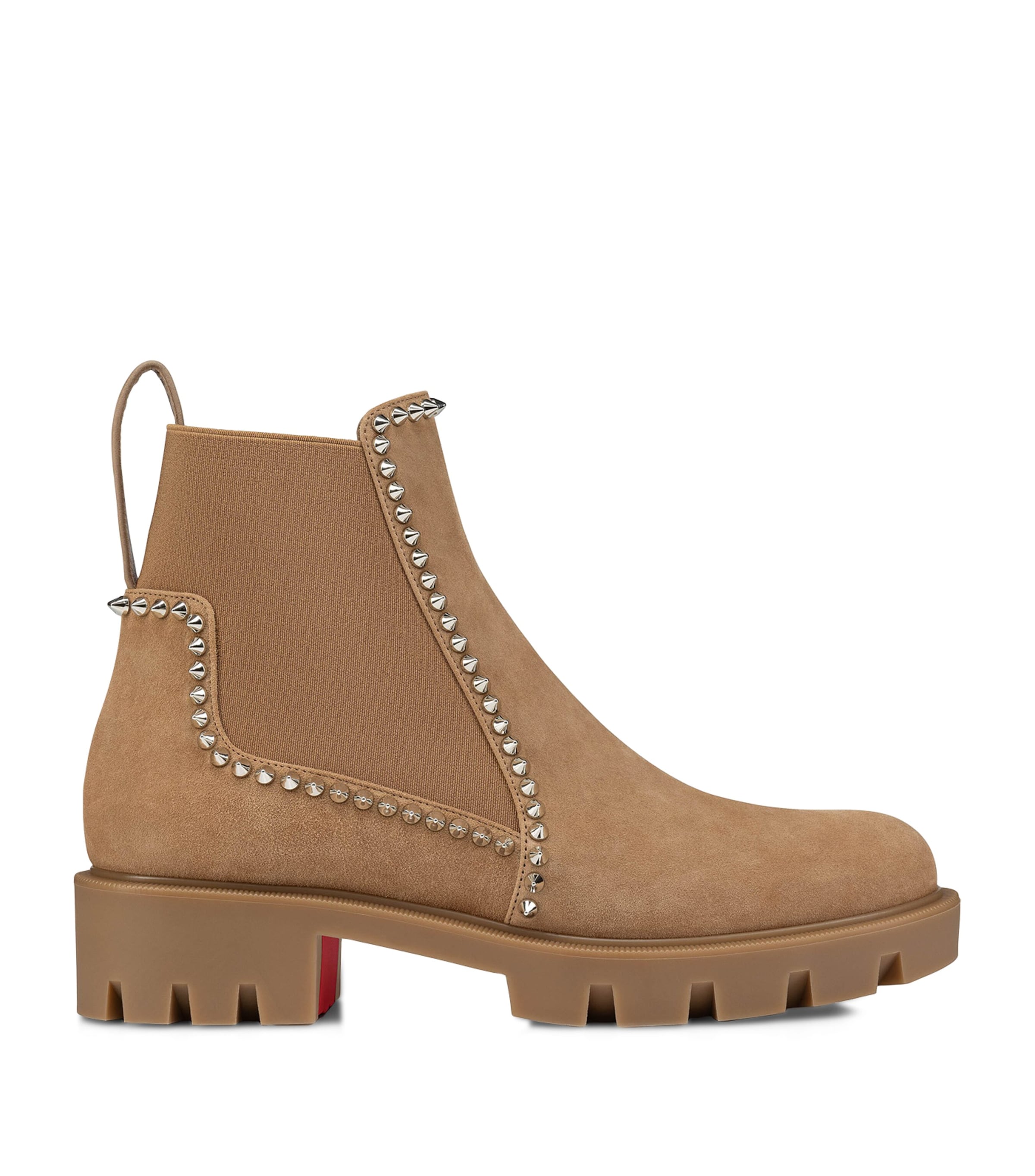 Shop Christian Louboutin Out Lina Spike Lug Suede Ankle Boots In Beige