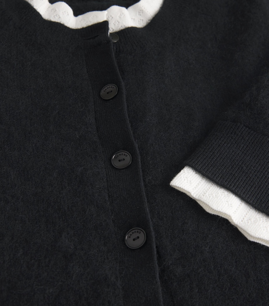 Wool Pointelle-Collar Cardigan BLACK Image 5