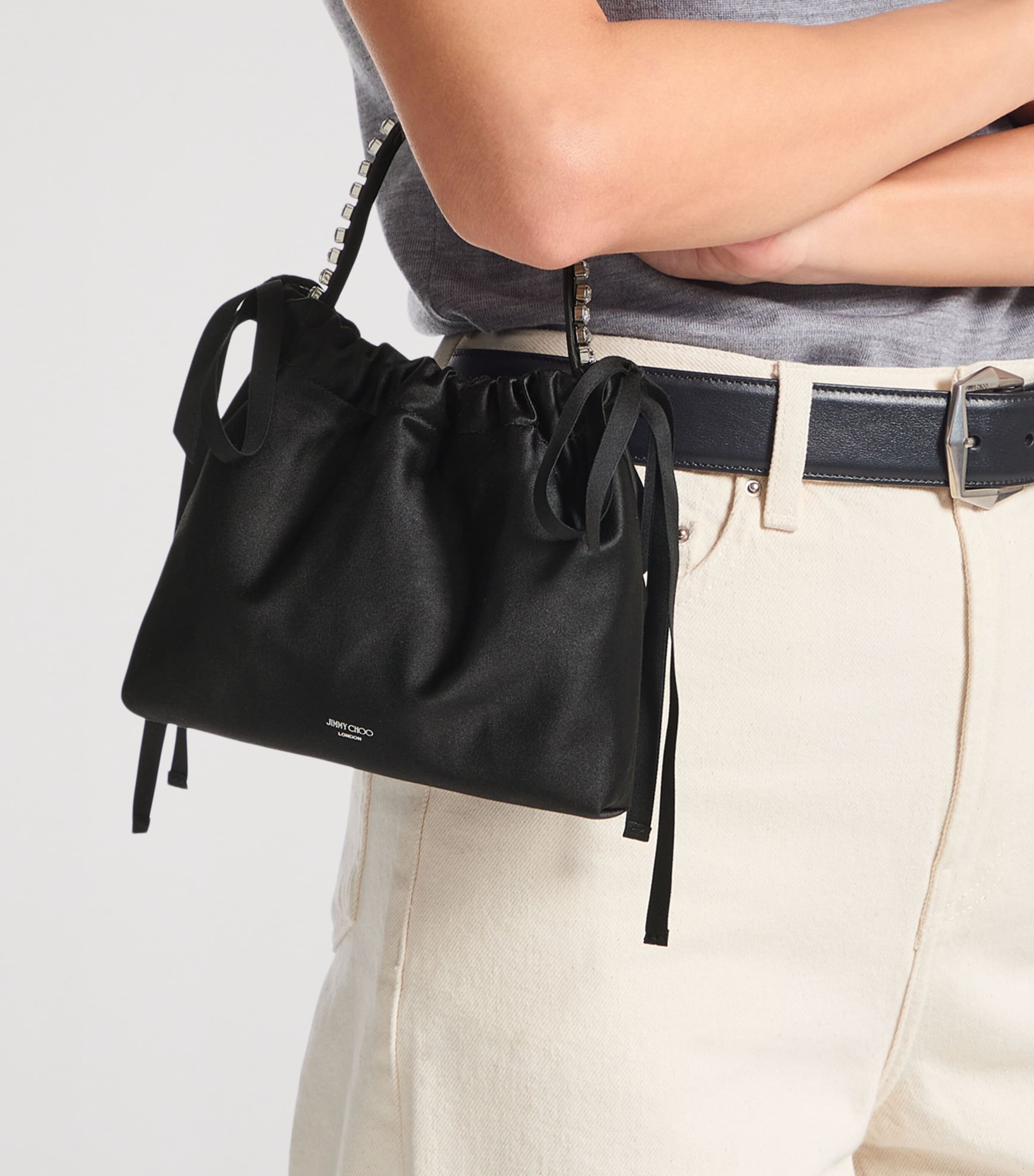 Mini Satin Bow-Detail Drawstring Bag BLACK/BLACK/SILVER Image 2