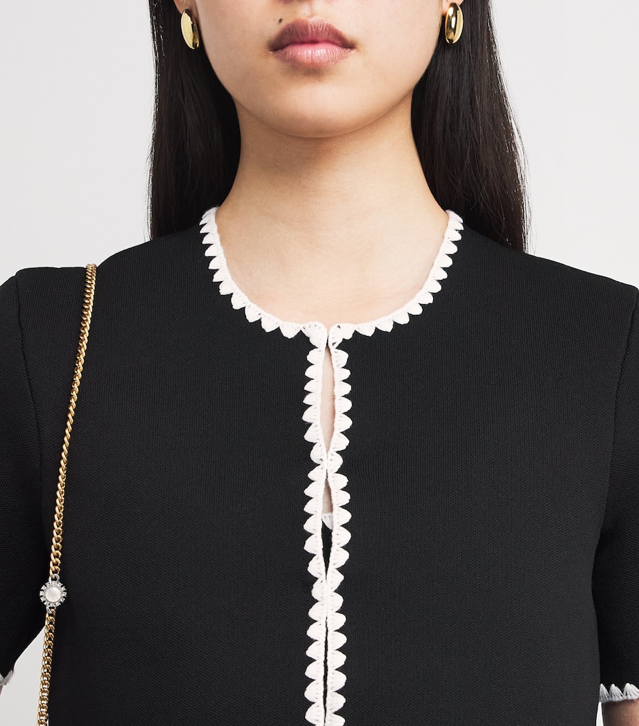 Cropped Contrast-Dot Cardigan BLACK Image 6