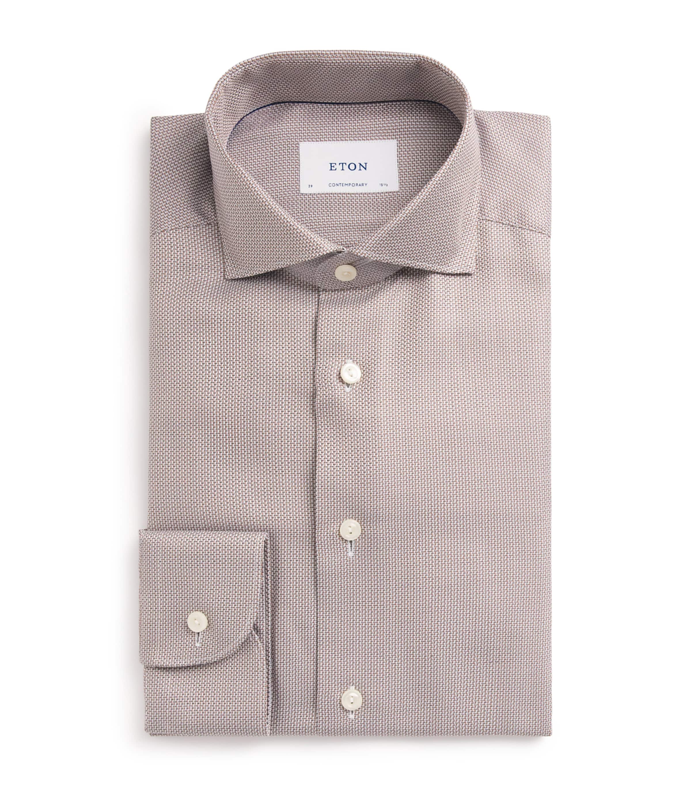 Eton Mens Cotton Patterned Contemporary Fit Shirt Brown Image 1