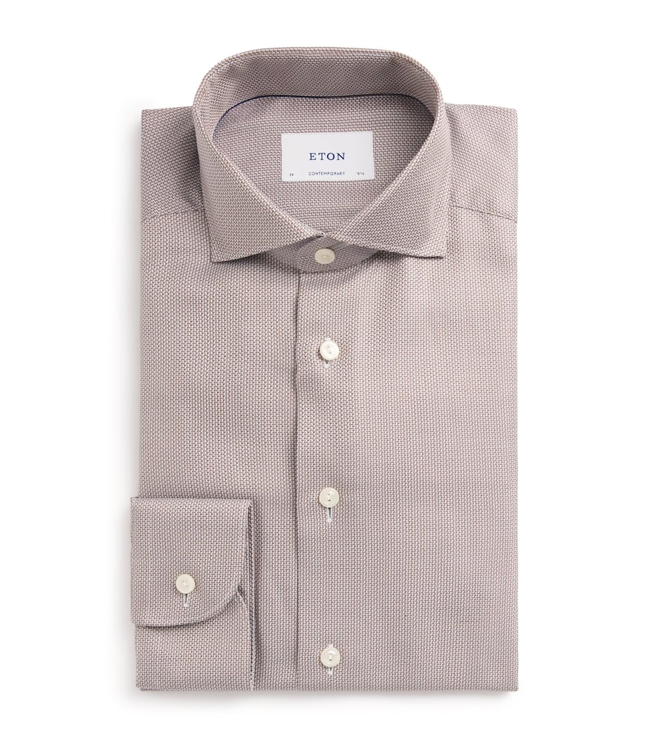 Eton Mens Cotton Patterned Contemporary Fit Shirt Brown Image 1