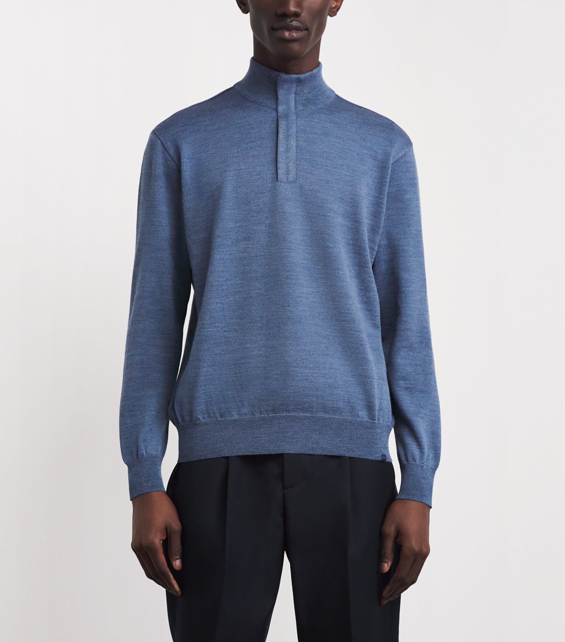 Paul & Shark Mens Virgin Wool Quarter-Zip Sweater Cadet Blue Image 4