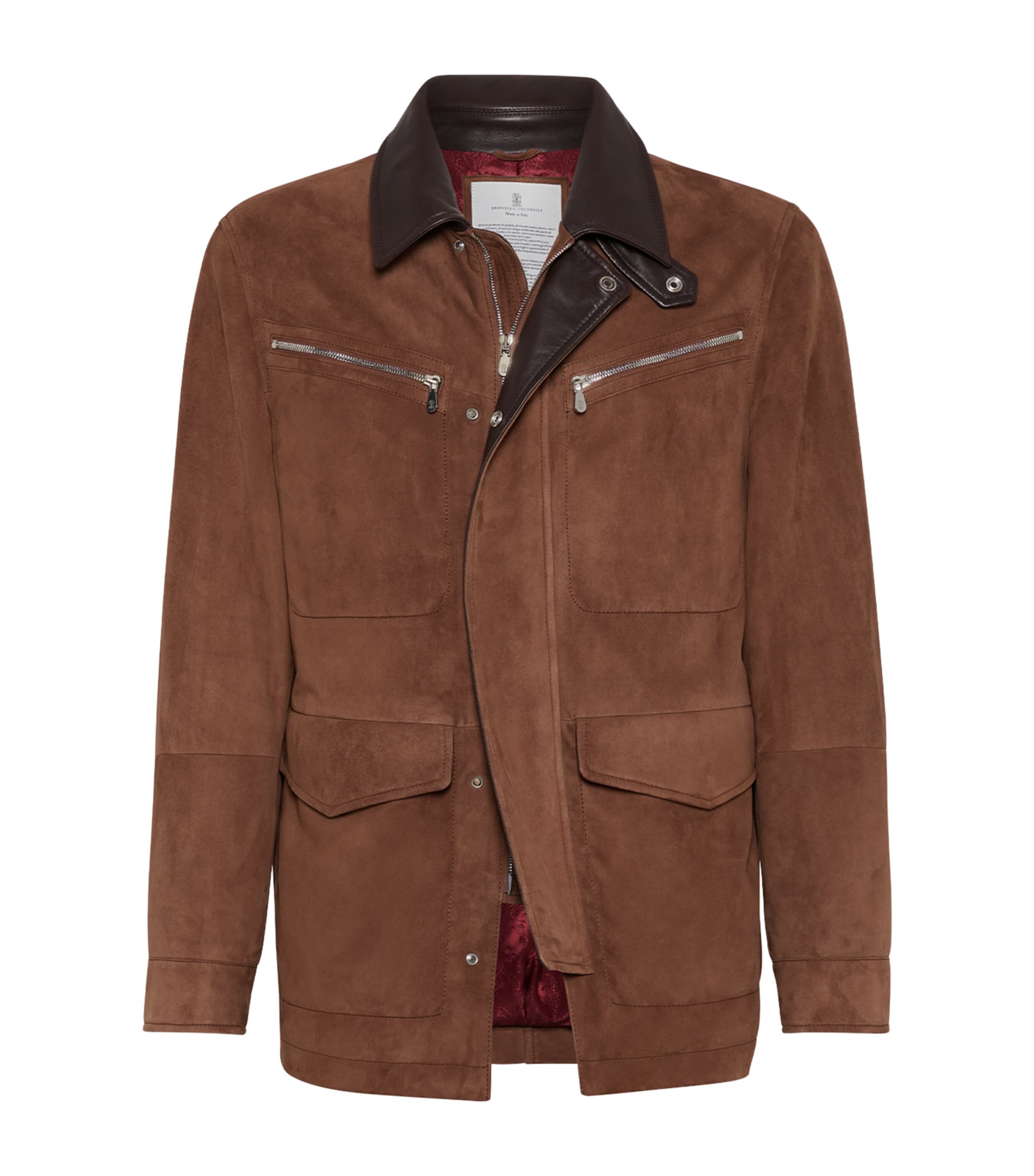 Brunello Cucinelli Suede Leather Padded Jacket In Brown