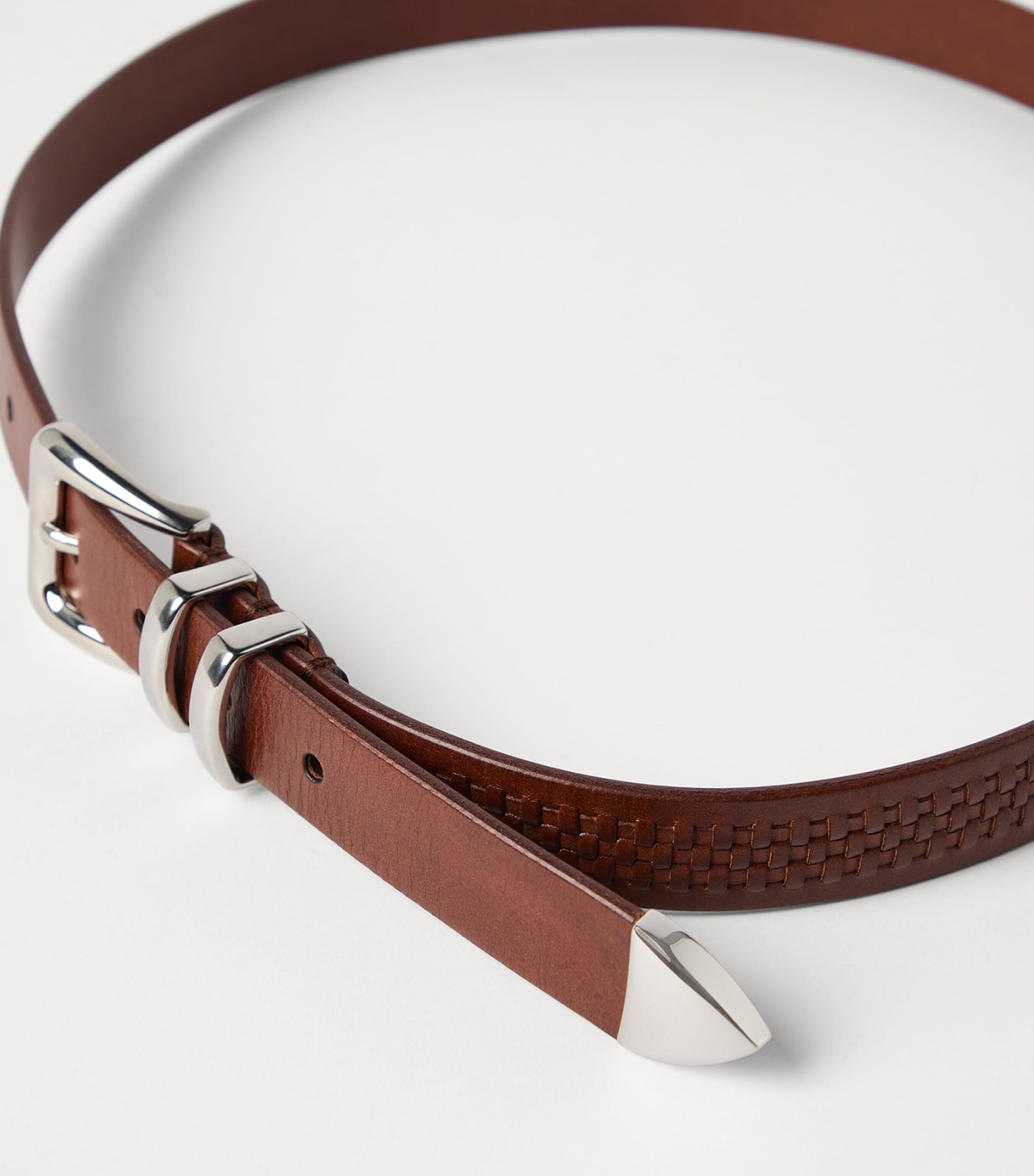 Calfskin Metal-Tip Braided Belt C6719 Image 3