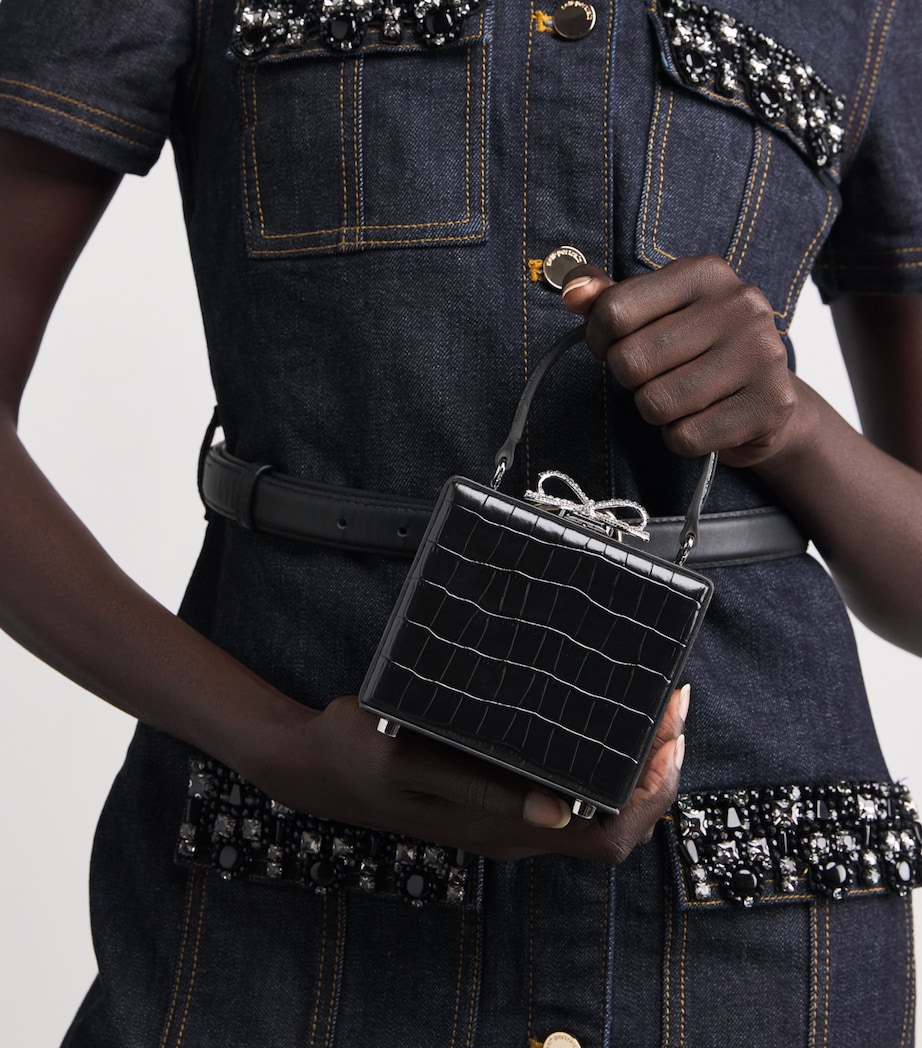 Croc-Embossed Leather Micro Bag BLACK Image 2