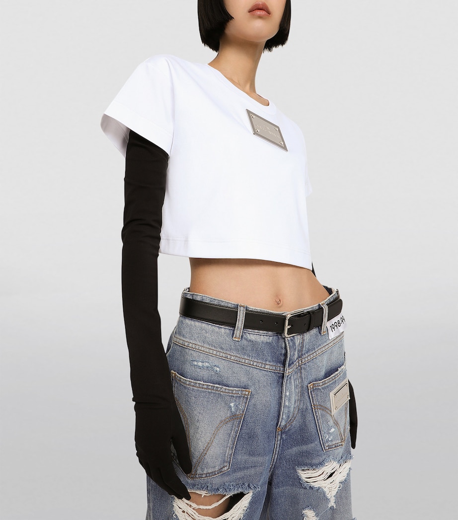 KIM DOLCE&GABBANA Cropped T-Shirt W0800-OPTICAL WHITE Image 3