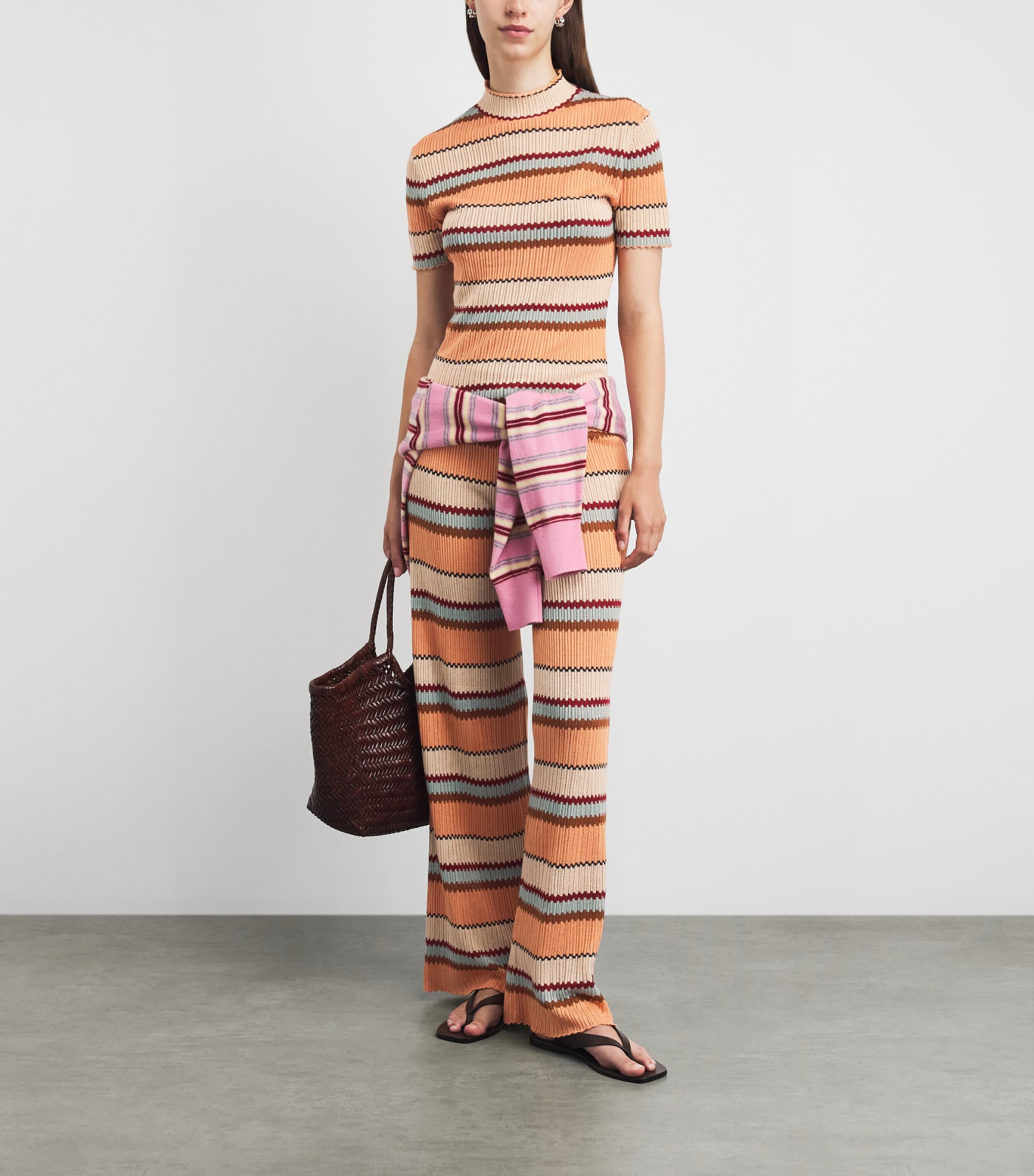 Guest In Residence Womens Linen-Silk Stripe Palazzo T-Shirt Nectar Combo Nctrco Image 2
