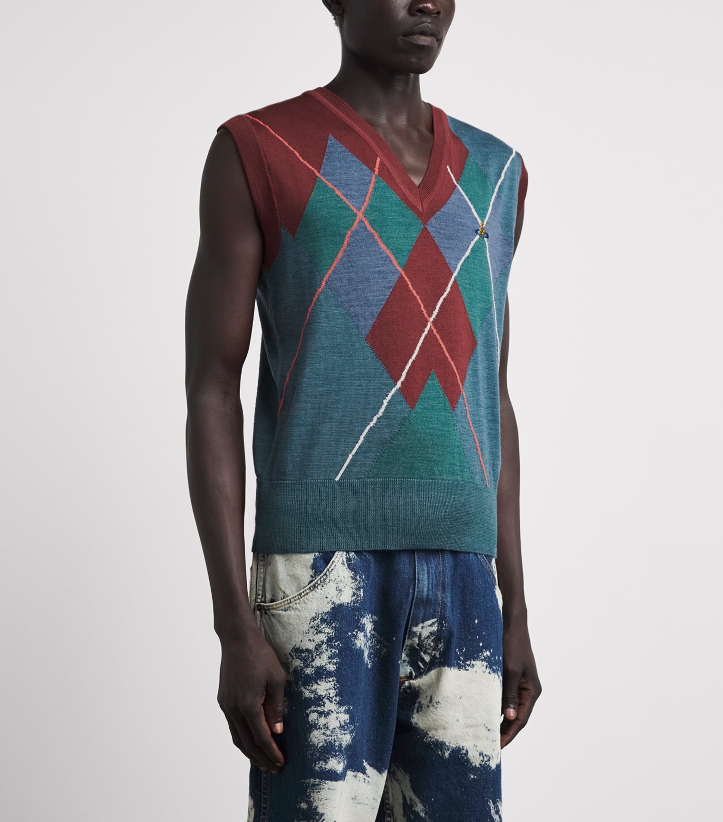 Vivienne Westwood Mens Wool-Cotton Argyle Sweater Vest Multi Image 4