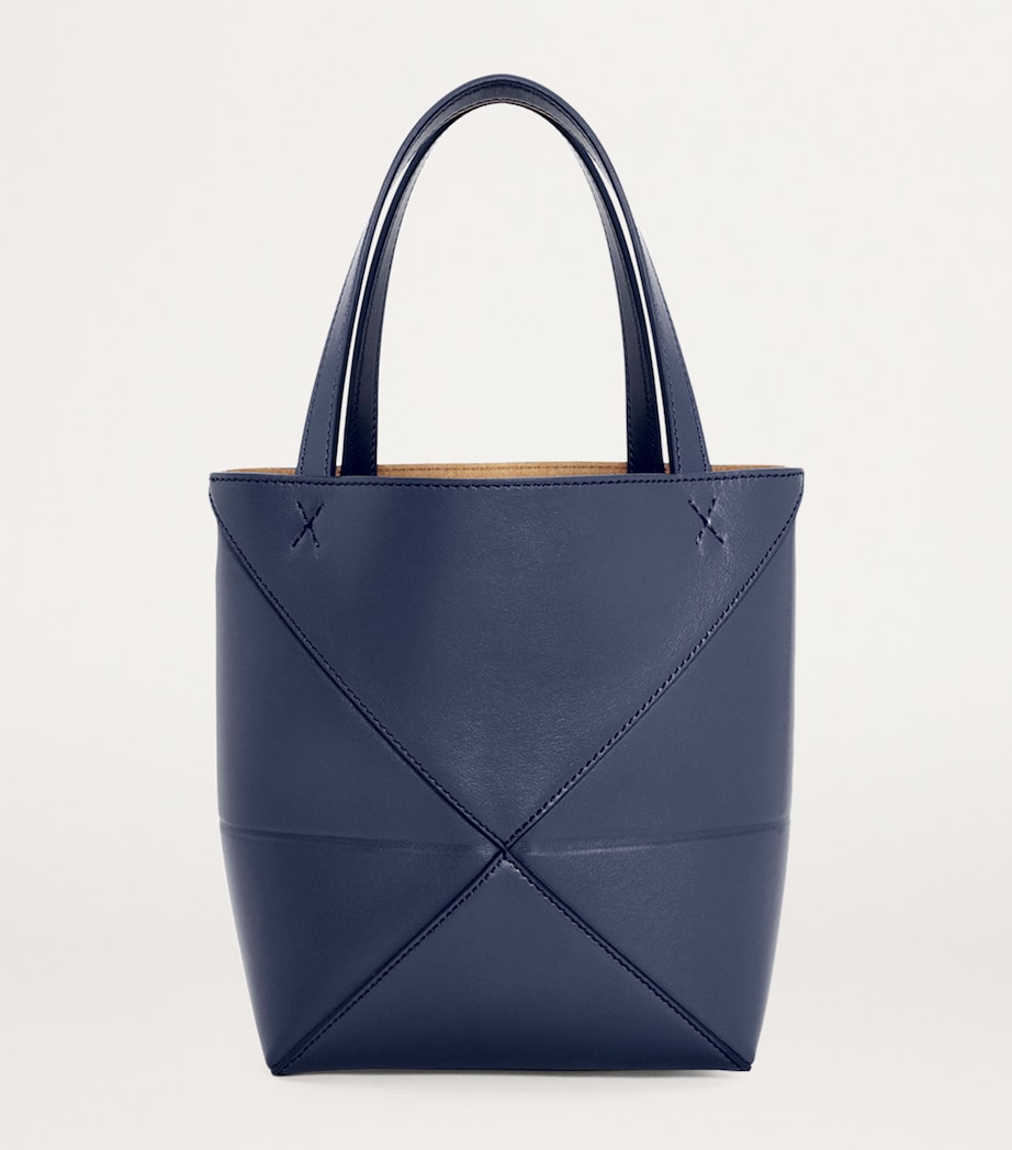 Mini Leather Puzzle Fold Tote Bag ABYSS BLUE Image 3