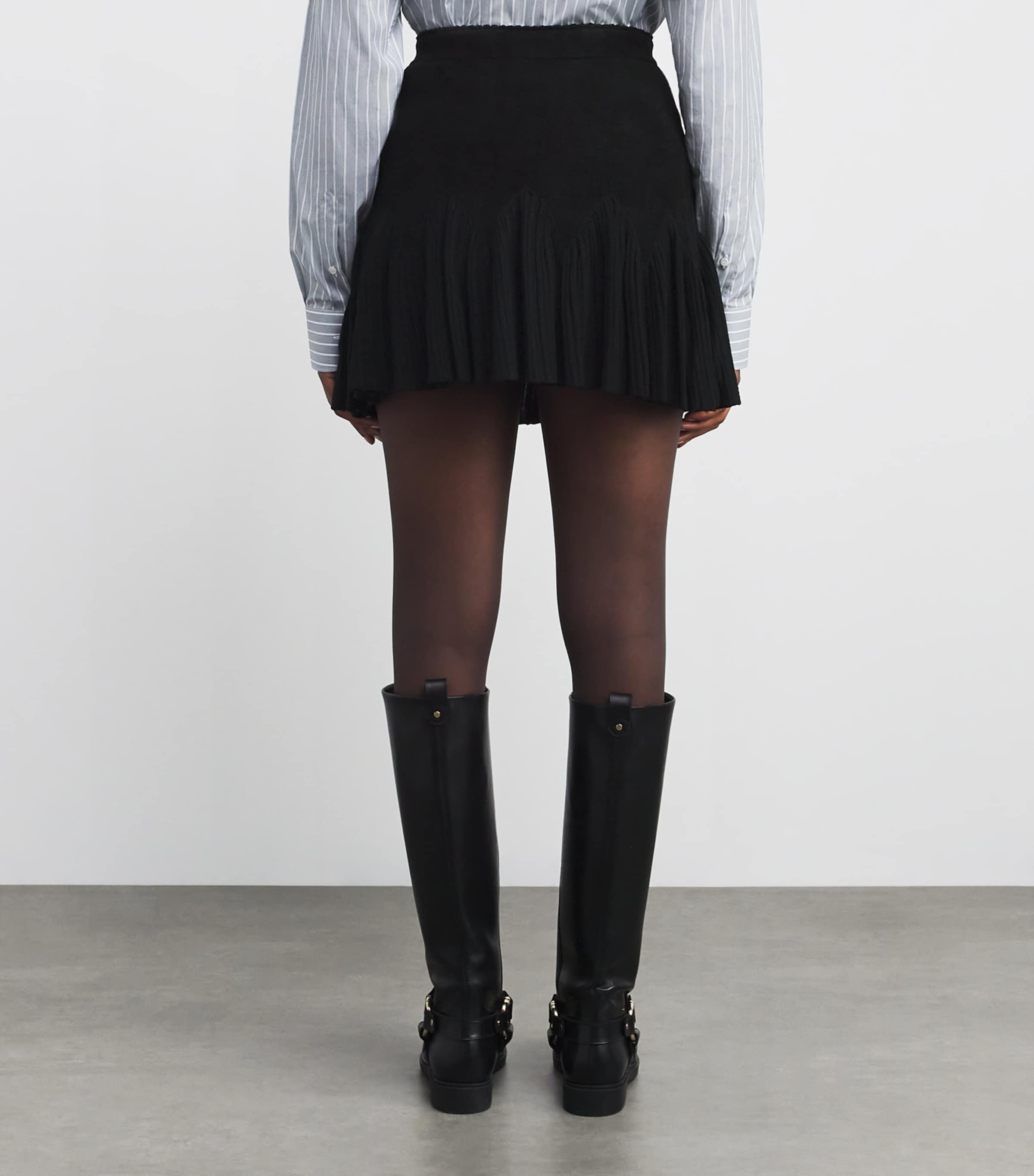 Velvet Ruffled Mini Skirt BLACK Image 4