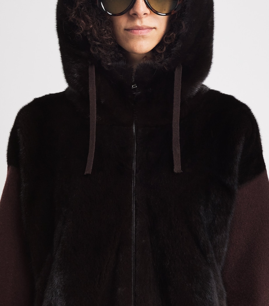Yves Salomon Womens Wool-Blend Mink Front Hoodie Image 3