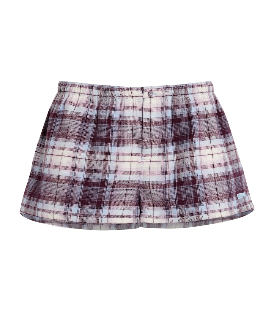 Skims Womens Cotton Check Boxer Sleep Shorts Iris Mica Plaid Image 1