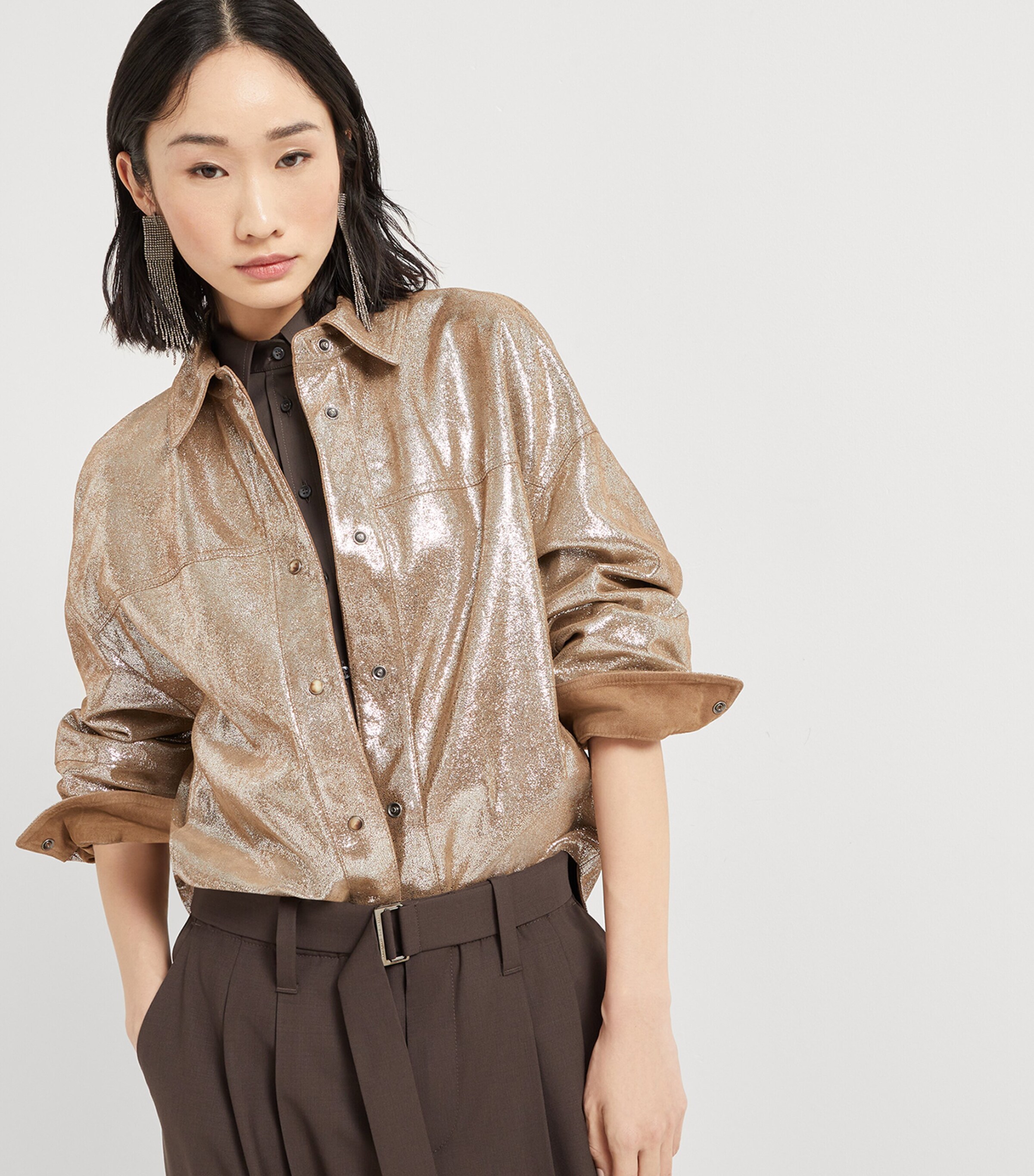 Lamé Nappa Leather Monili-Trim Shirt C9048 Image 6