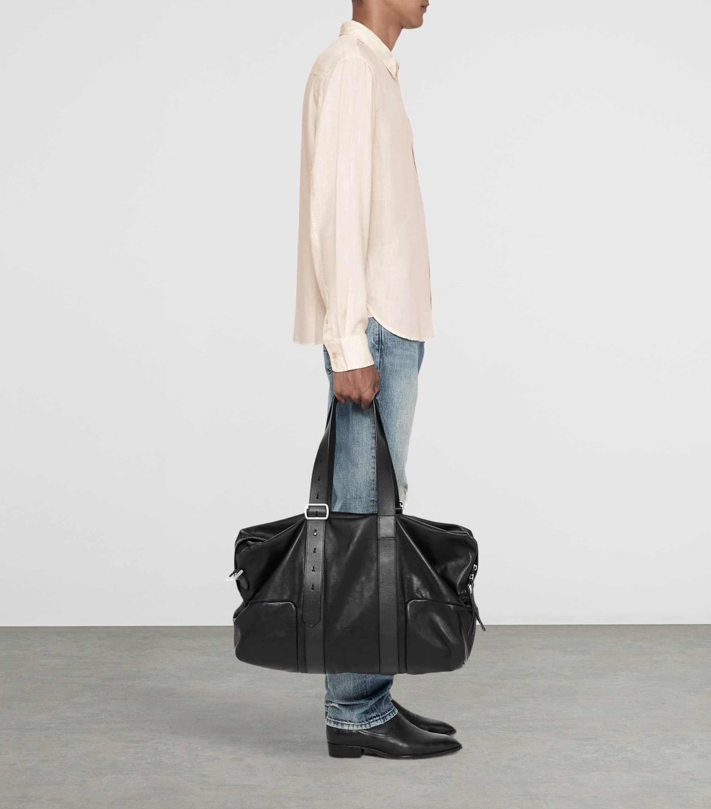 AllSaints Mens Ward Shirt Cream Taupe Image 4