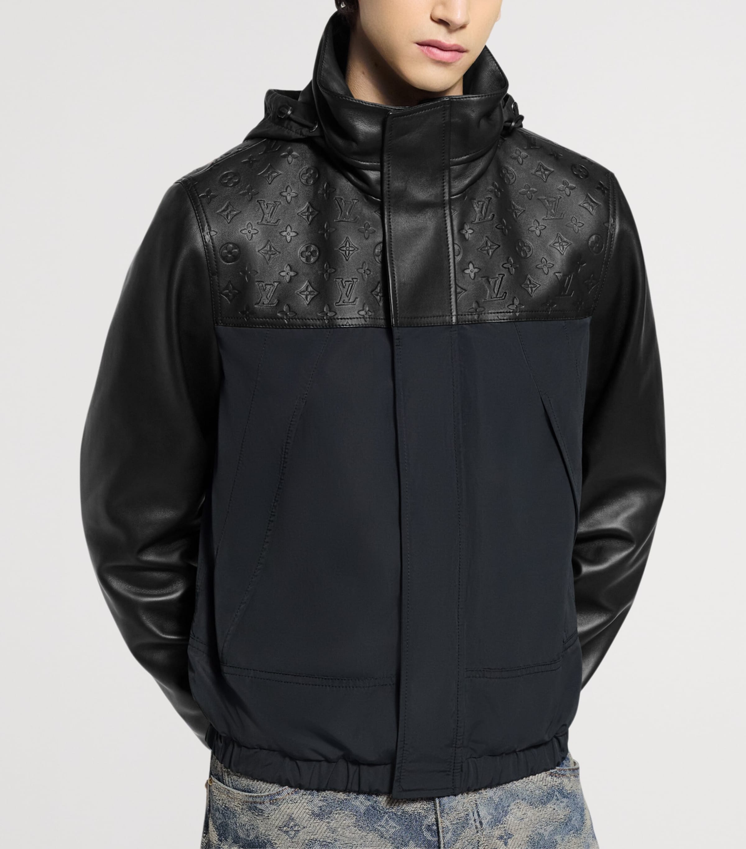 Leather WindbreakerJacket BLACK Image 2