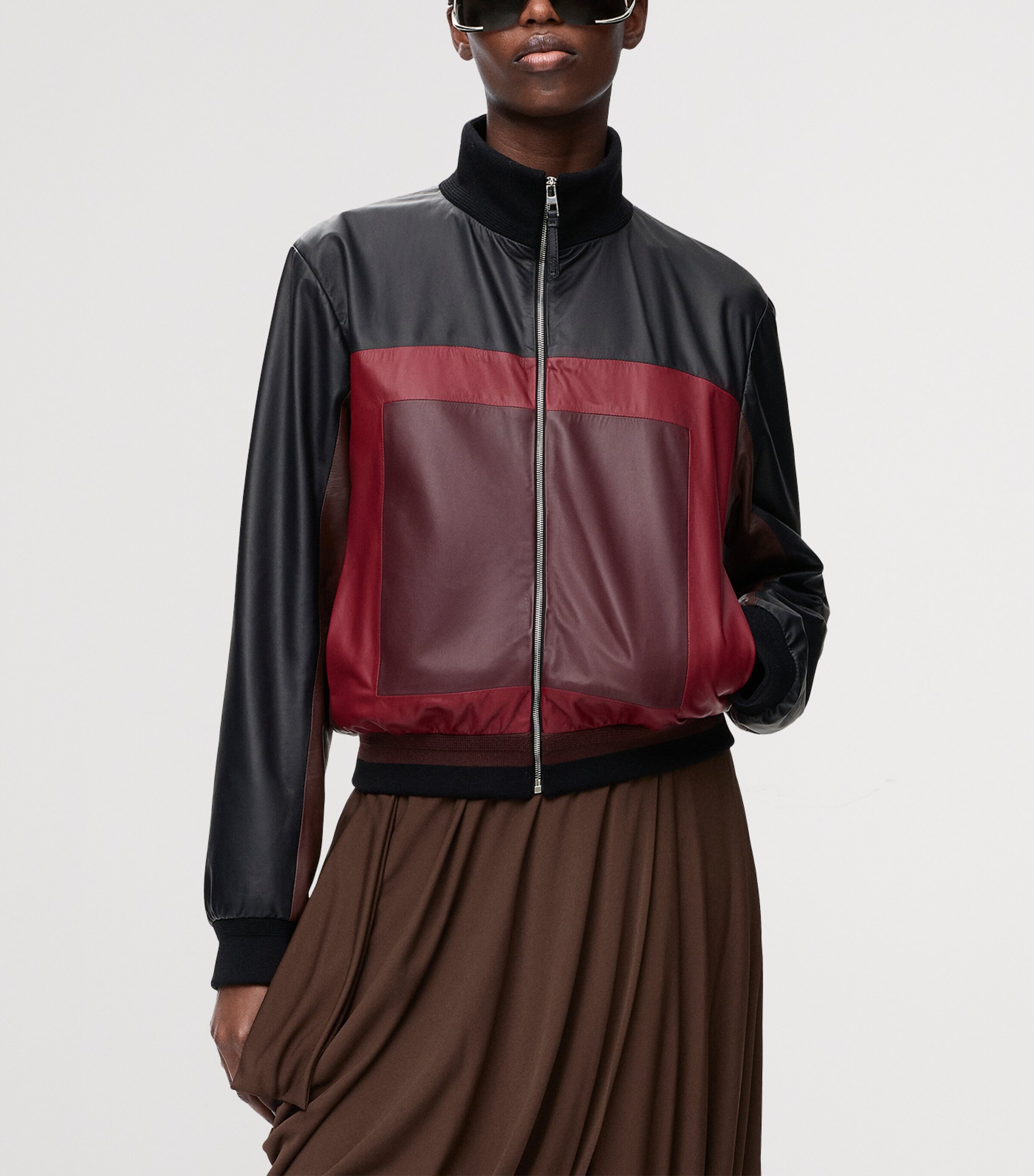 Leather Cropped Jacket BLACK/BURGUNDY Image 3