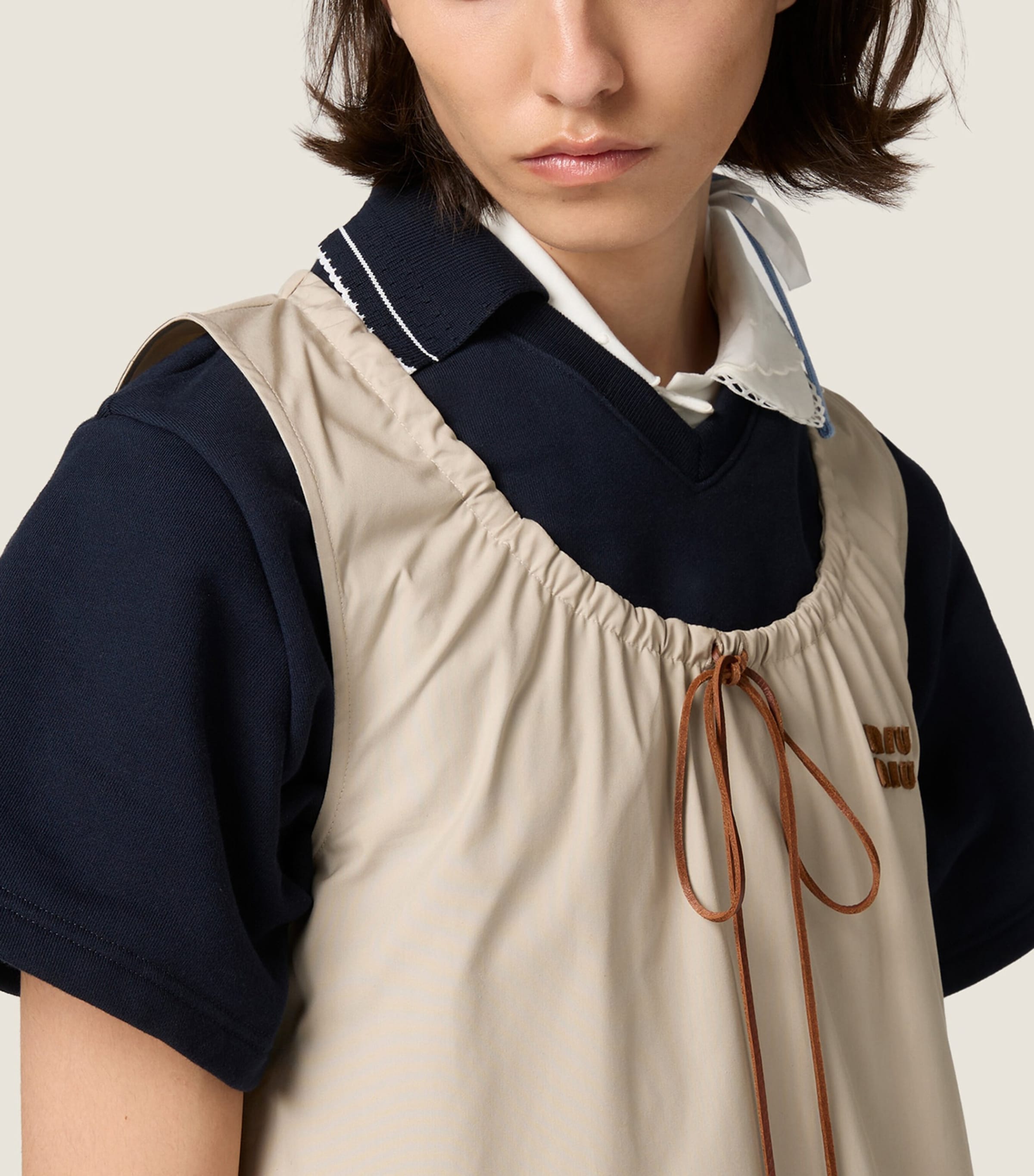 Miu Miu Womens Panama Cotton Mini Dress Neutral Image 4