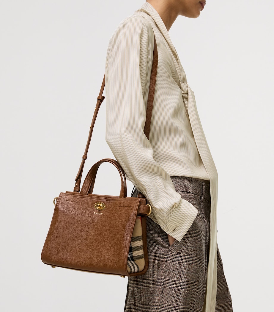 Burberry Womens Mini Leather Cotswolds Check Tote Bag Hazel Image 2